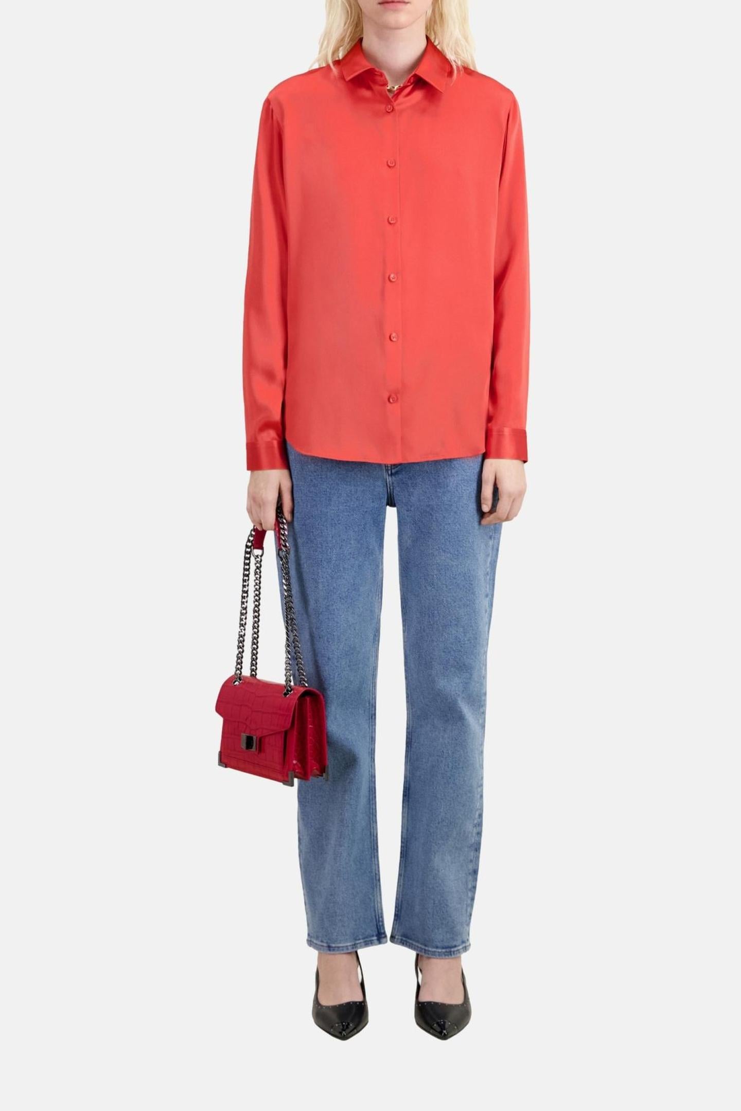 LONG-SLEEVED SILK SATIN SHIRT RED BRIQUE 1