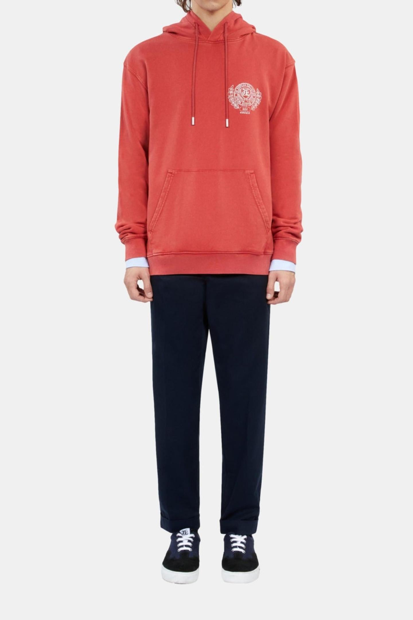 HOODIE WITH COLLEGE PRINT RED BRIQUE 1