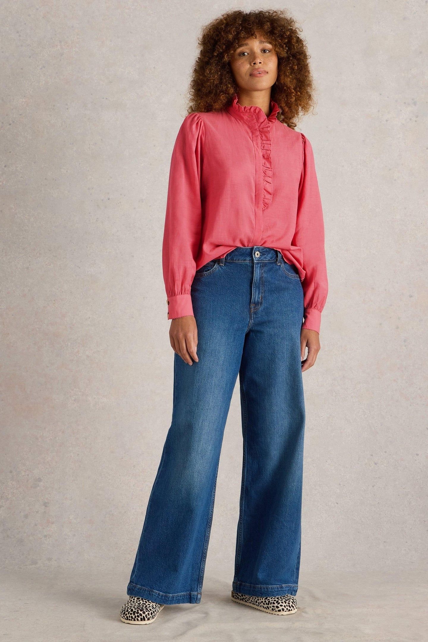 PAULINE FRILL NECK TOP MID PINK 1