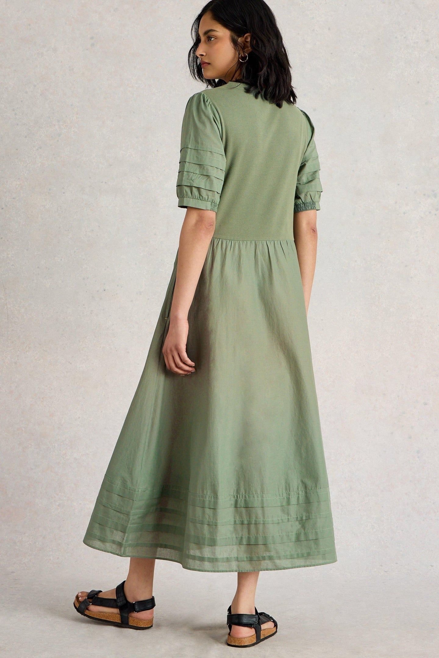 CLAUDIA FABRIC MIX DRESS DUSTY GREEN 3