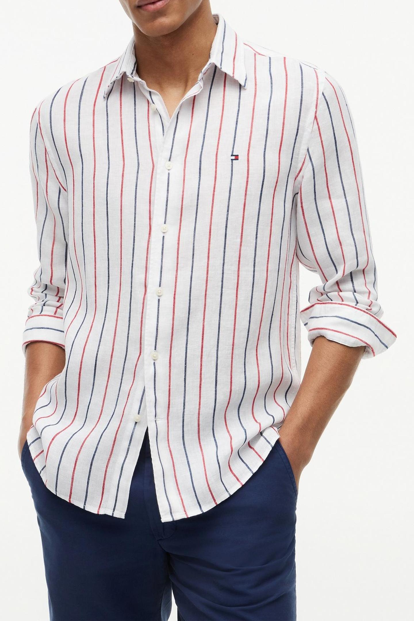 LINEN TEXTURED STRIPE SHIRT MEDIUM RED/STRIPE 1