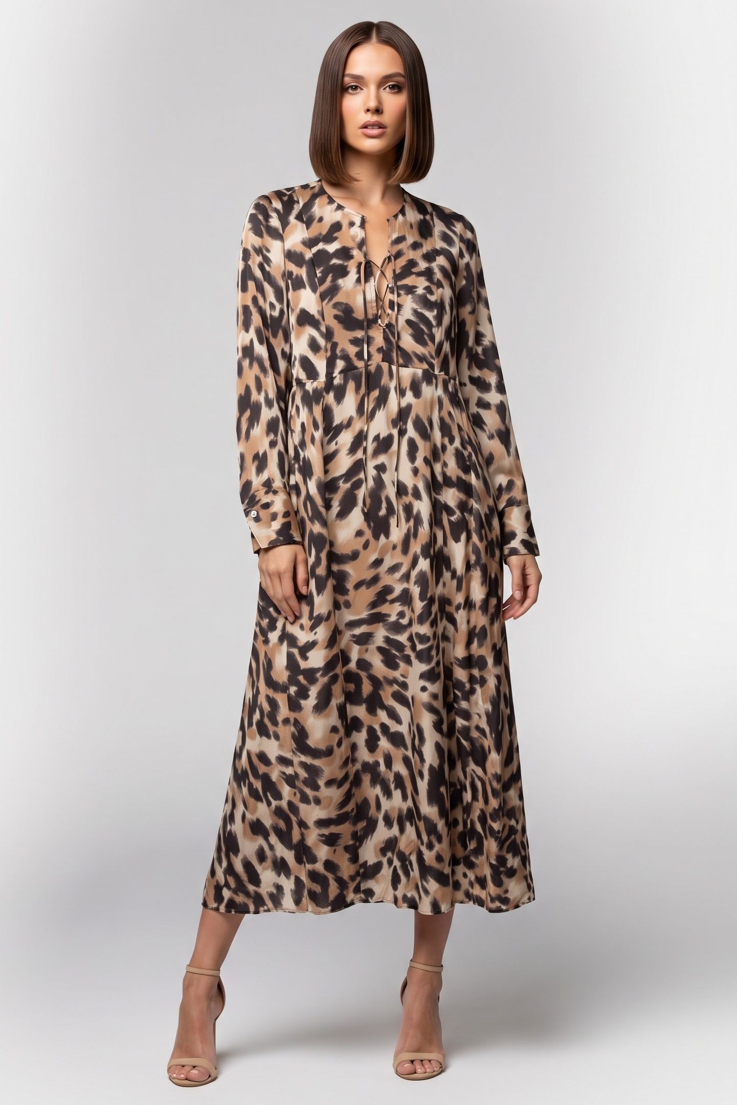 GRETA AOP DRESS BROWN 1