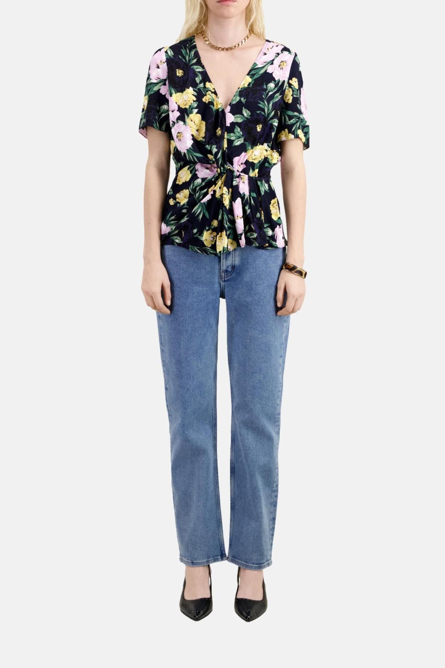 SHORT-SLEEVED TOP WITH TIE LIGHTPINK/DARKNAVY 3