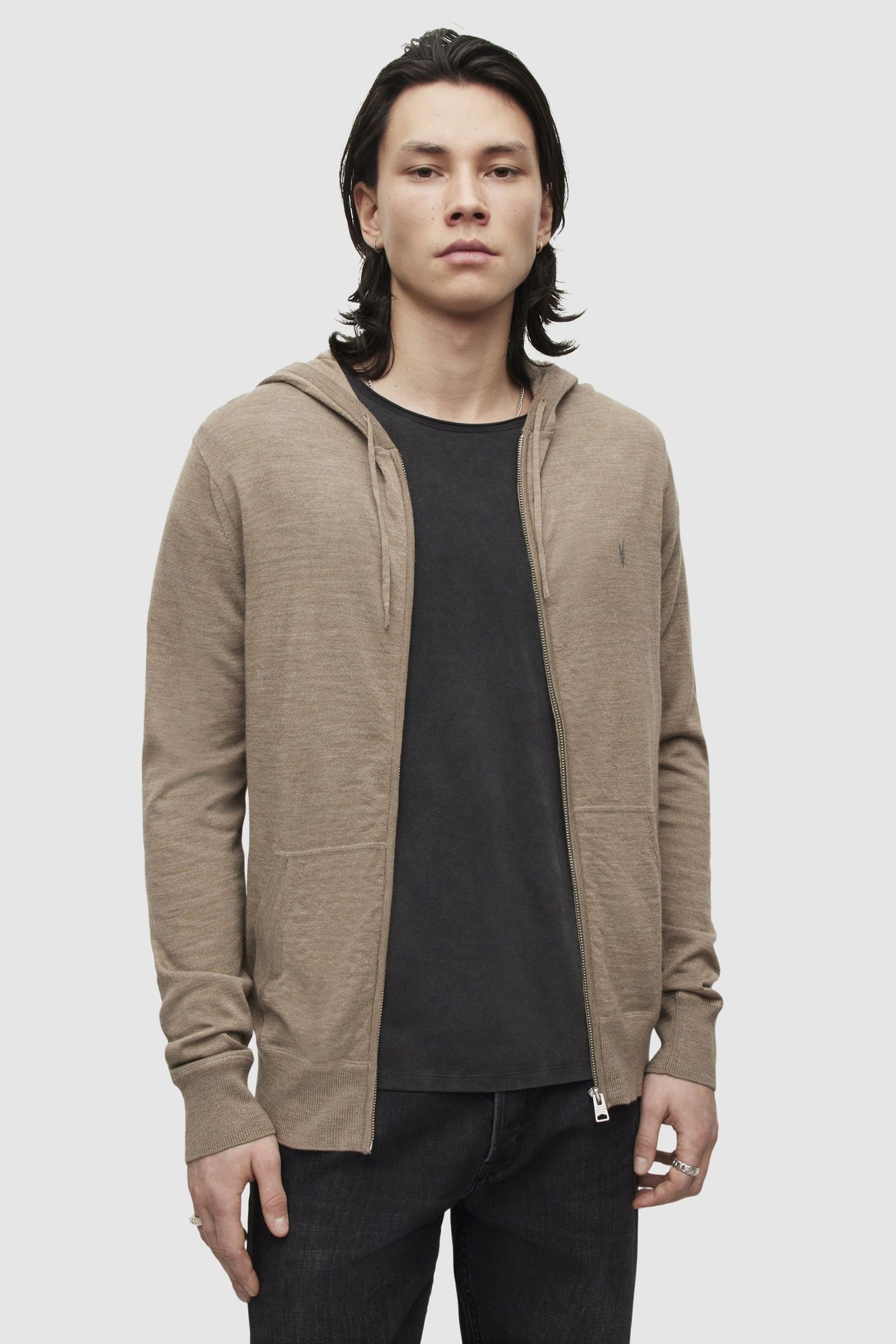 MODE MERINO ZIP HOOD WARM TAUPE MARL 1