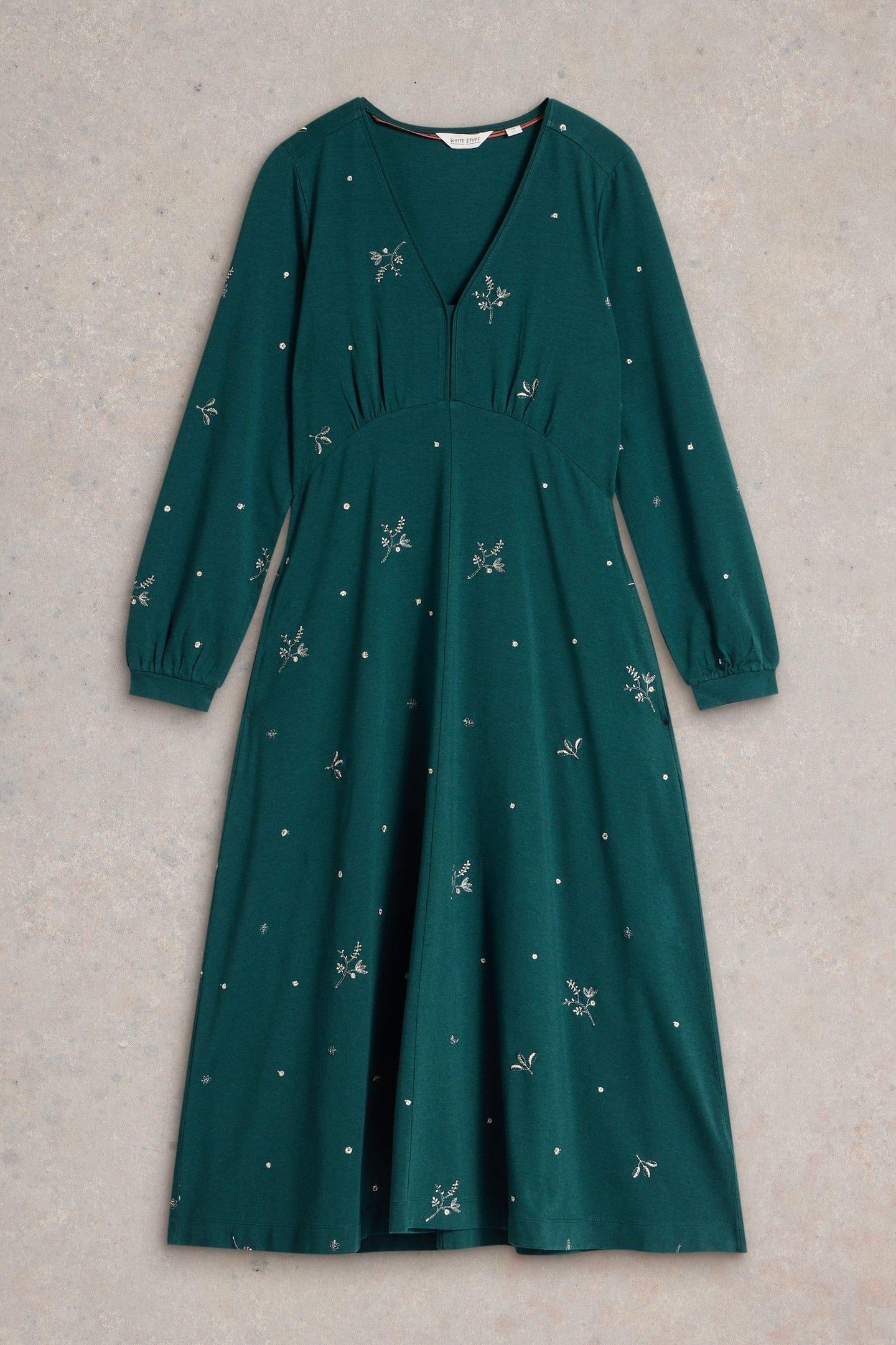 MEGAN EMBROIDERED JERSEY DRESS TEAL MULTI 4