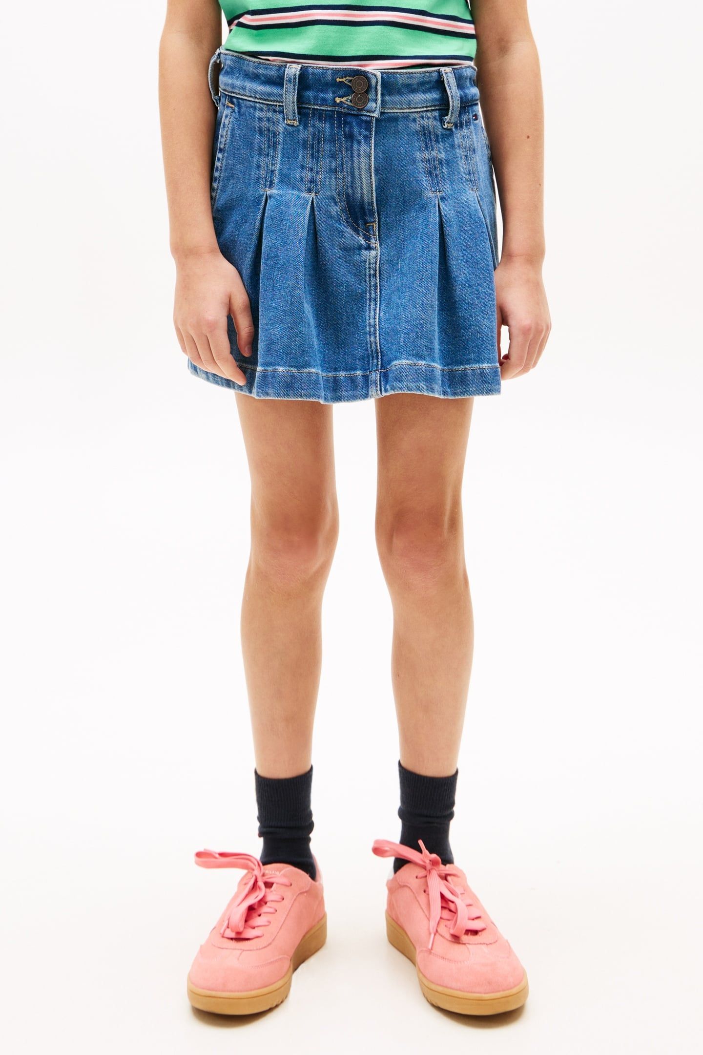 GIRLS DENIM PLEATED SKIRT TRUE BLUE DENIM 1