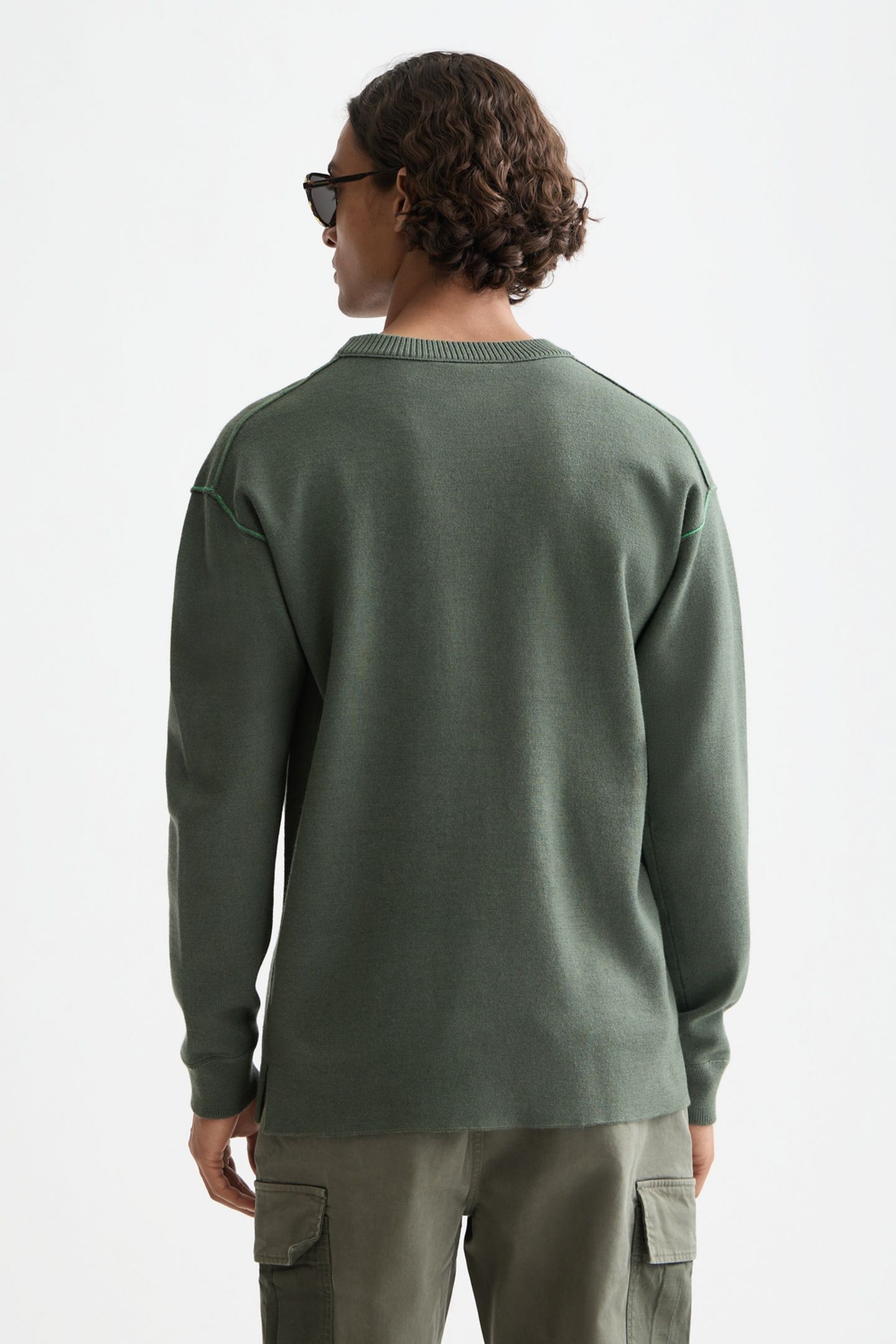 MERINO DOUBLE FACE DROPPED SHOULDER CREWNECK THYME 3