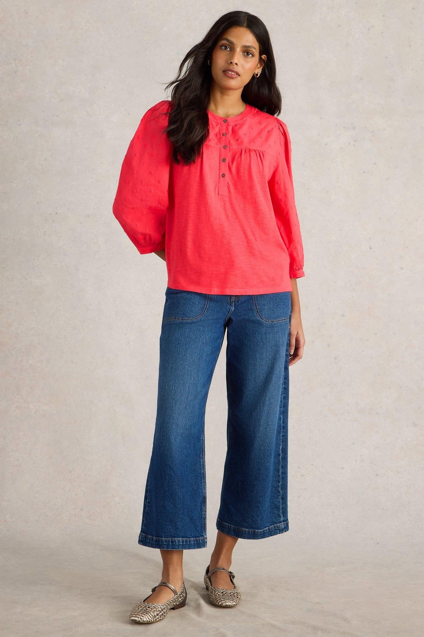 ELISE DOBBY MIX TOP BRIGHT PINK 1