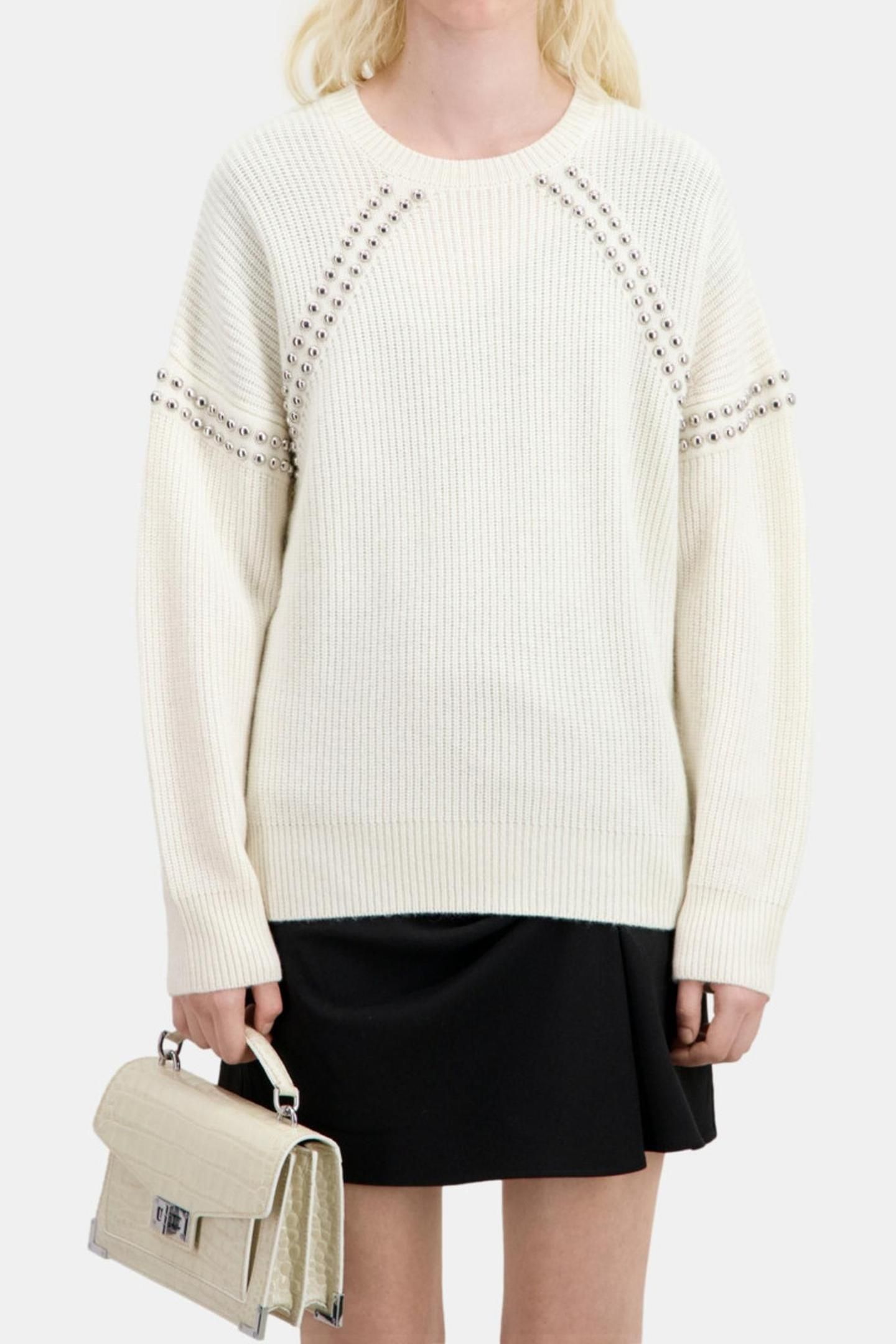 ROUND NECK SWEATER WITH STUD DETAILS ECRU 3