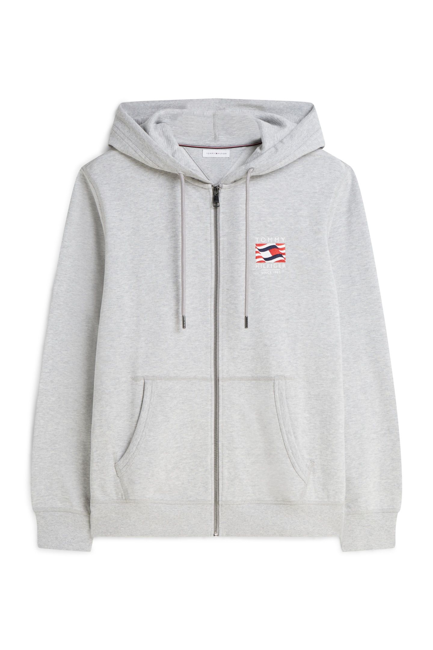 FLAG EMBROIDERY FRENCH TERRY ZIP-THRU HOODY LIGHT GREY HEATH 4