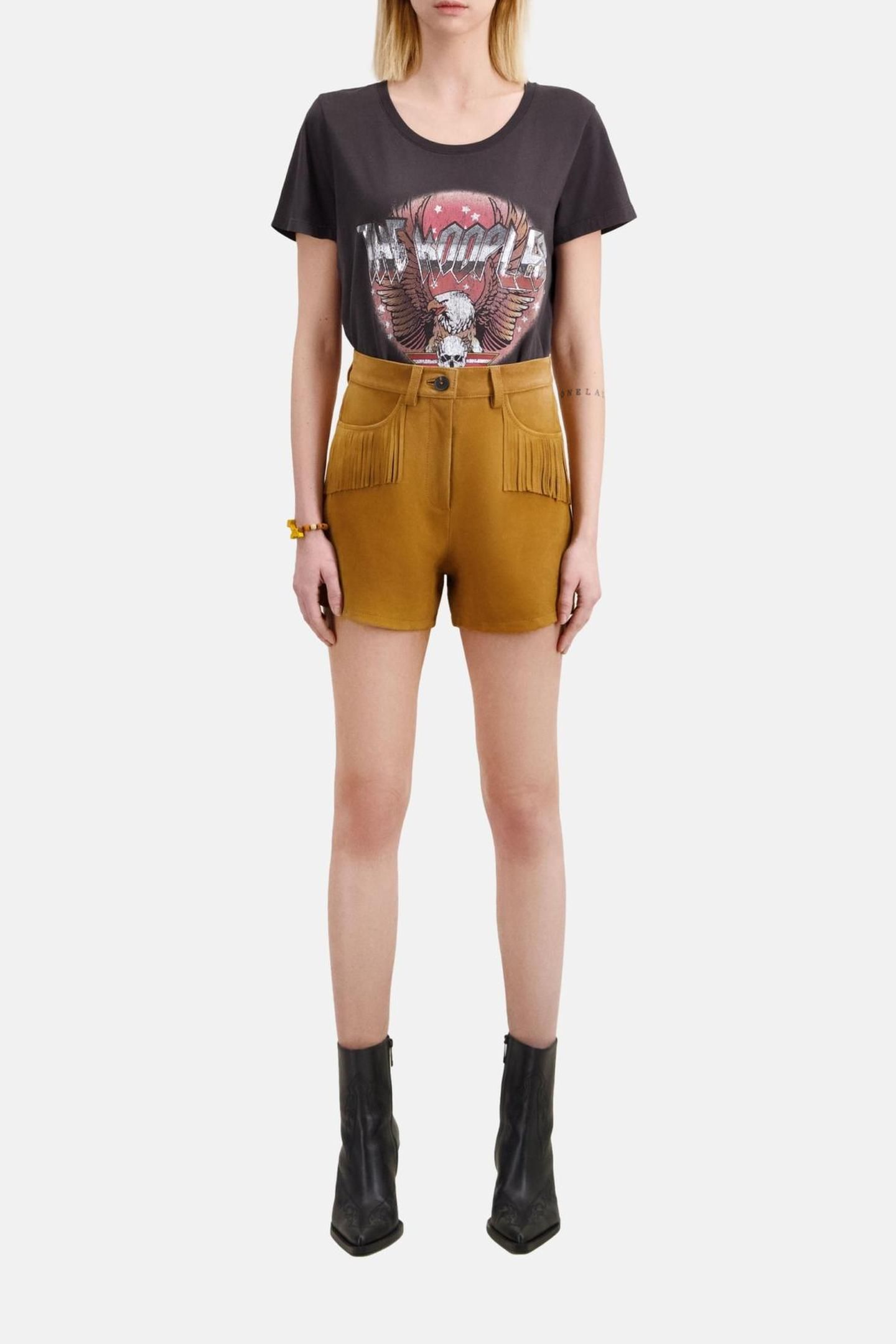 SUEDE LEATHER SHORTS WITH FRINGES CAMEL 2