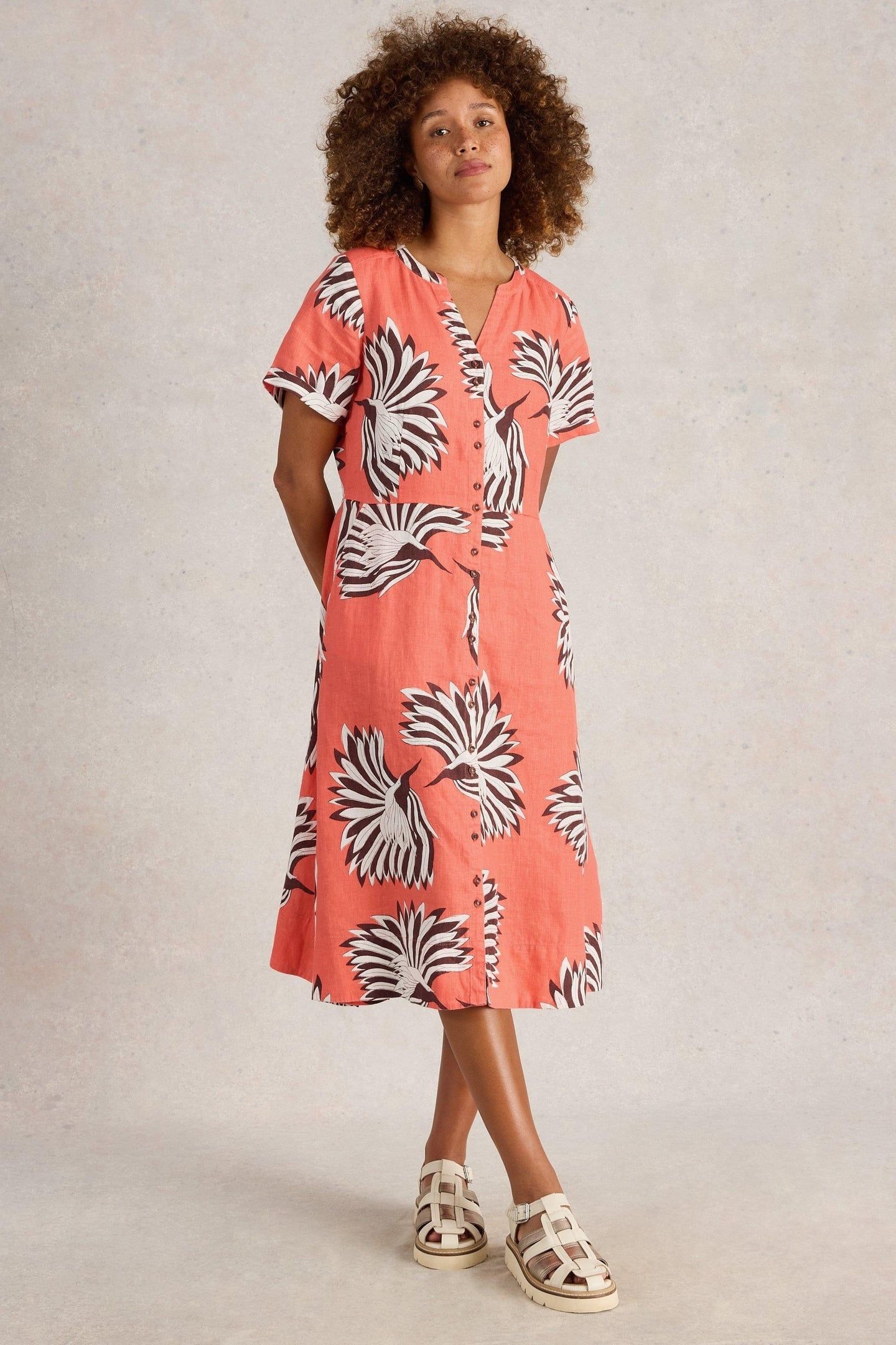 IRIS LINEN DRESS CORAL PRINT 2