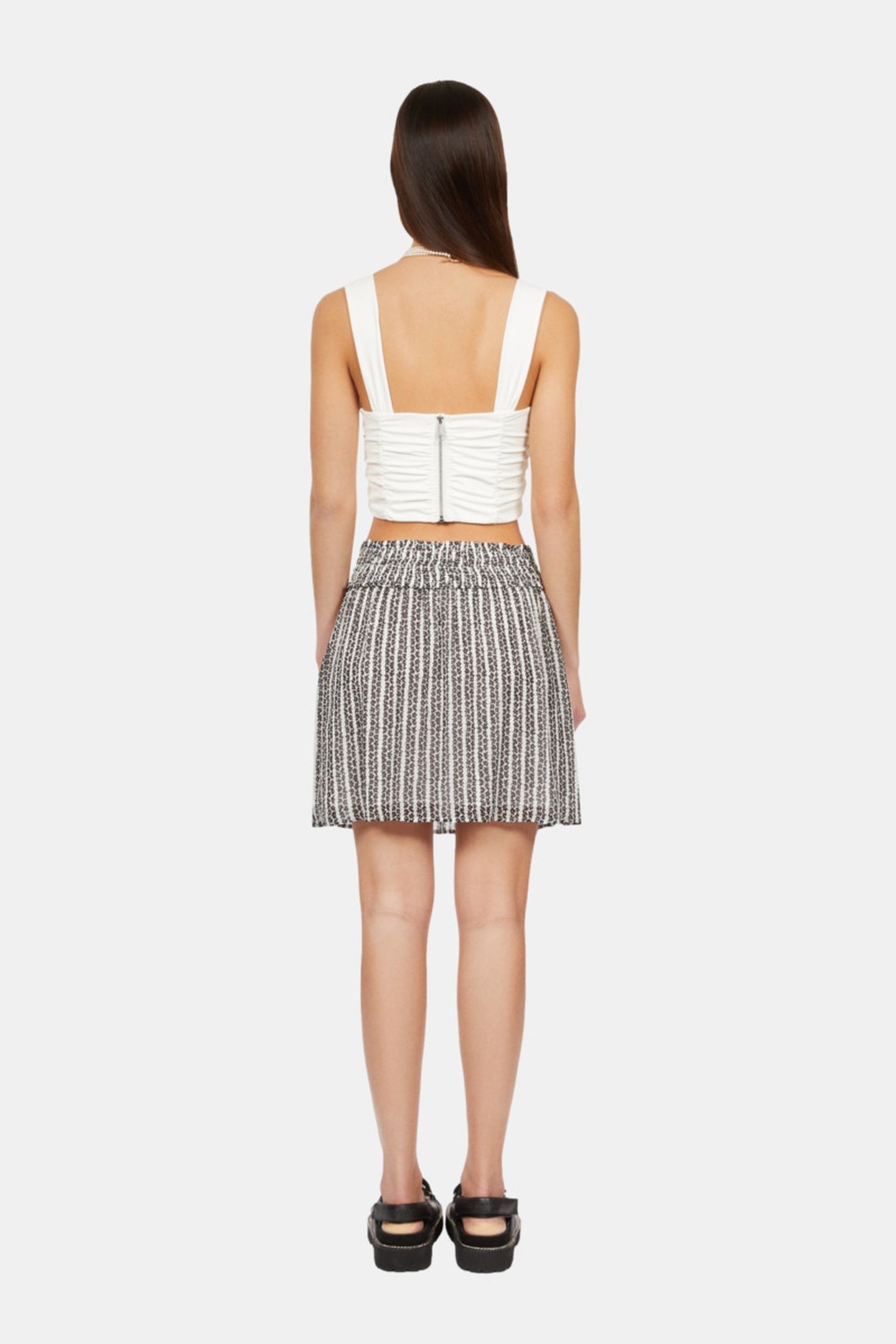 SMOCKED WAIST MINI SKIRT WITH PATTERNS BLACK WHITE 3