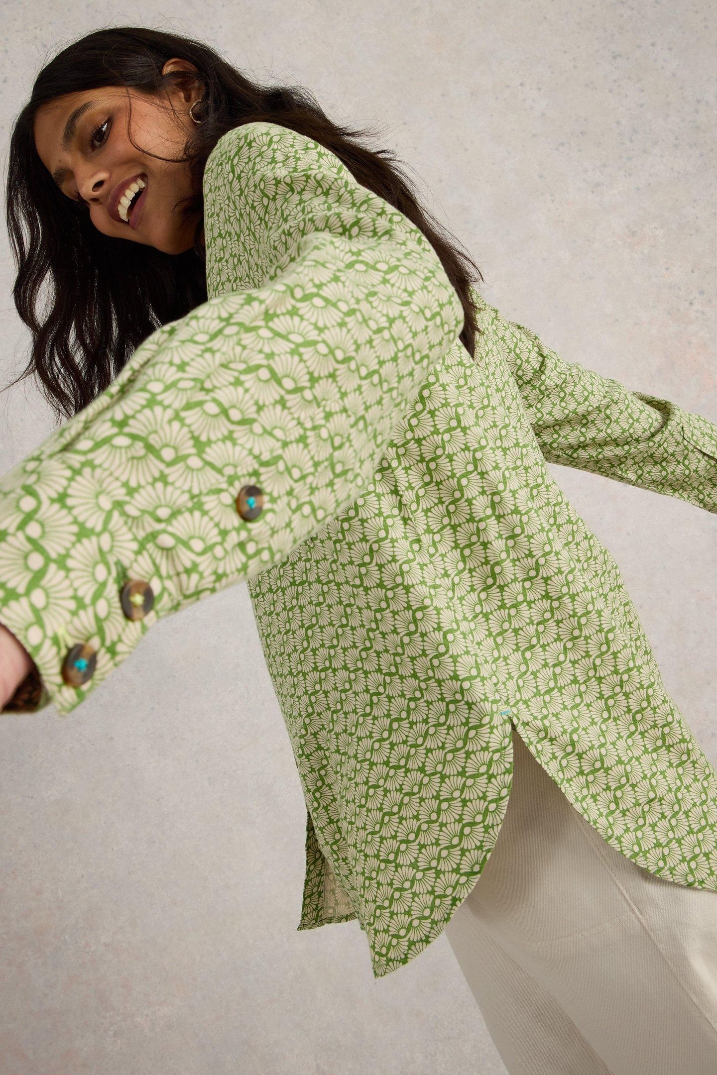 LYDIA LINEN SHIRT GREEN PRINT 7
