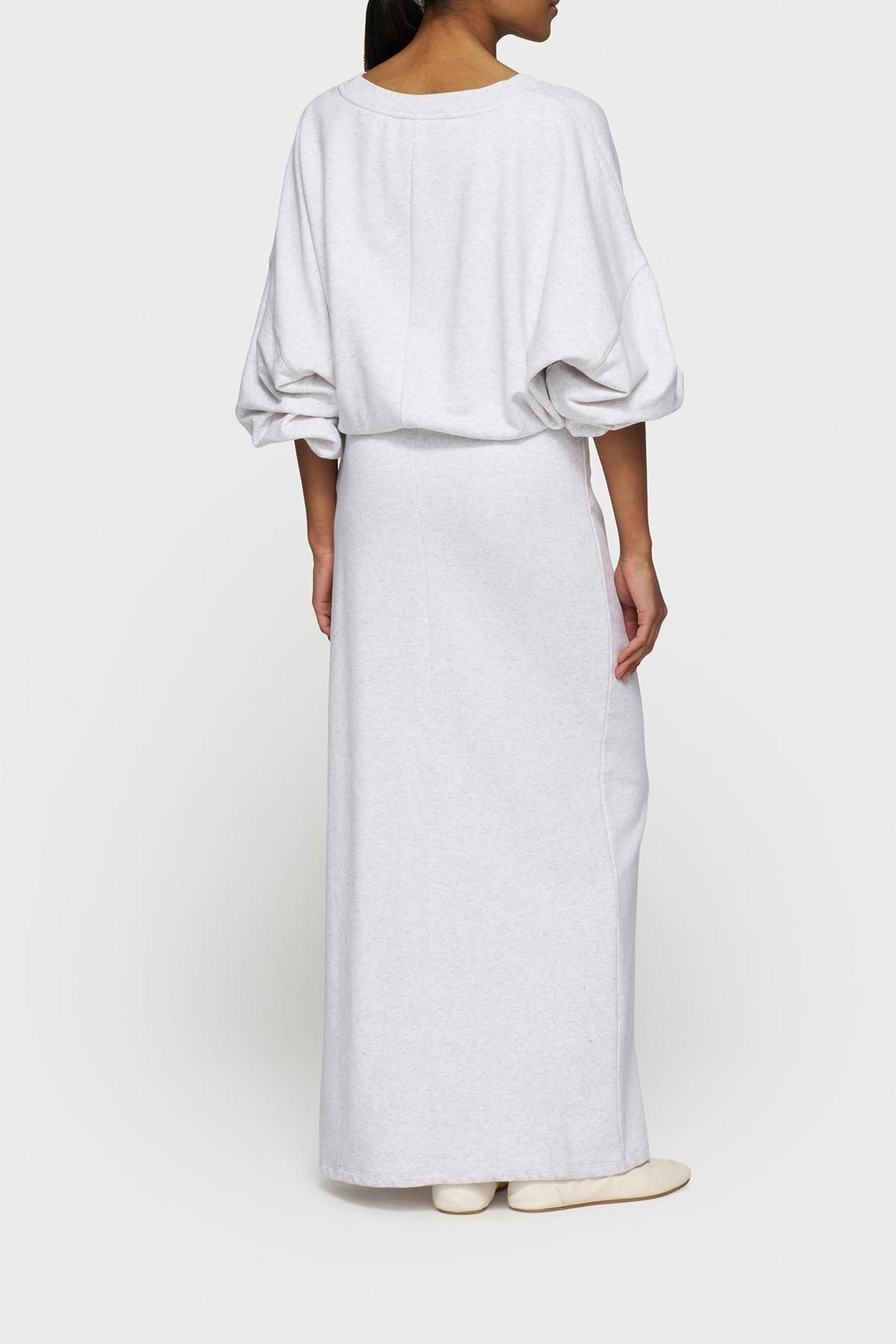 LONG WRAP DRESS GATHERING WHITE GREY MELEE 3