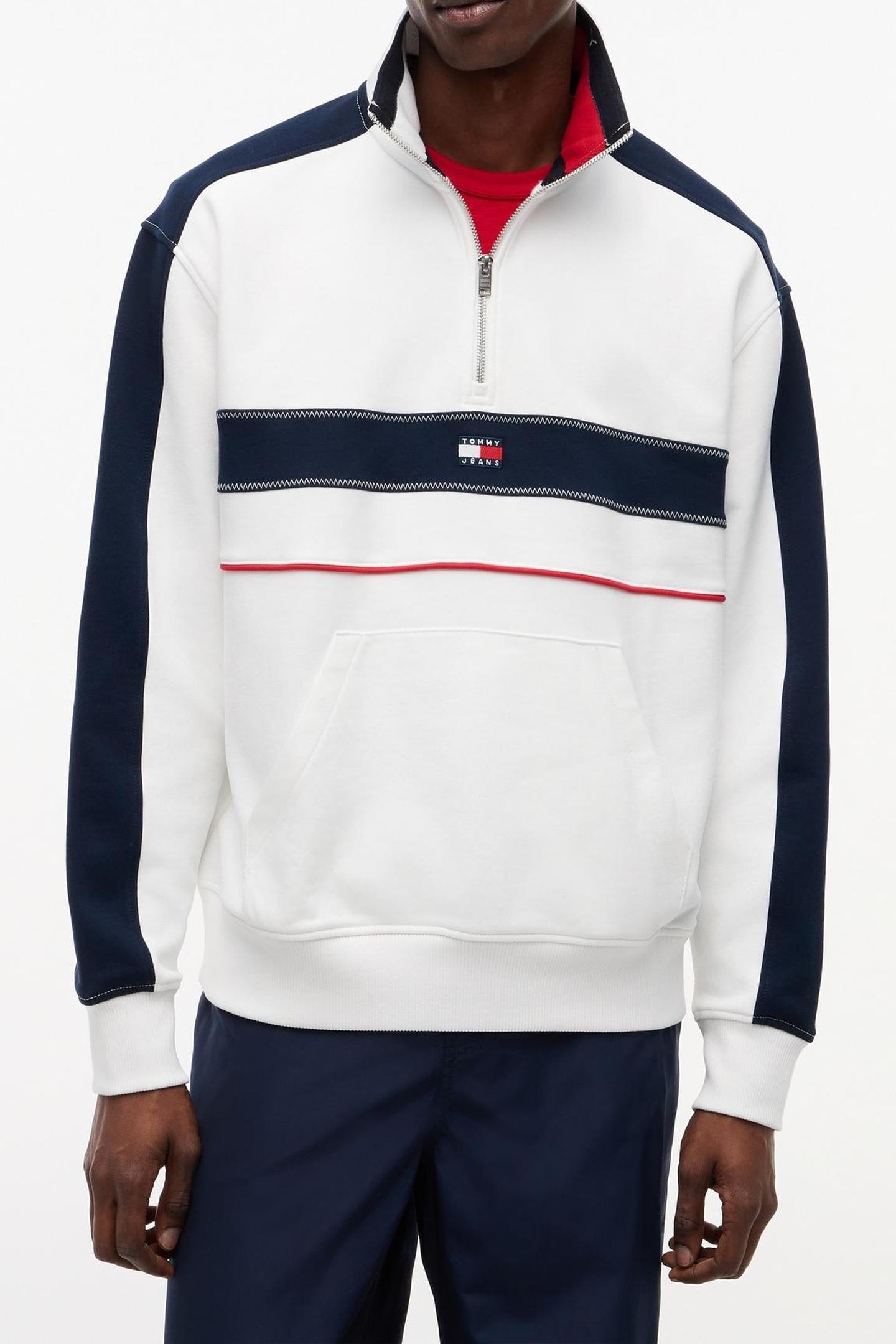 RELAXED COLORBLOCK QUARTER ZIP ECRU 2