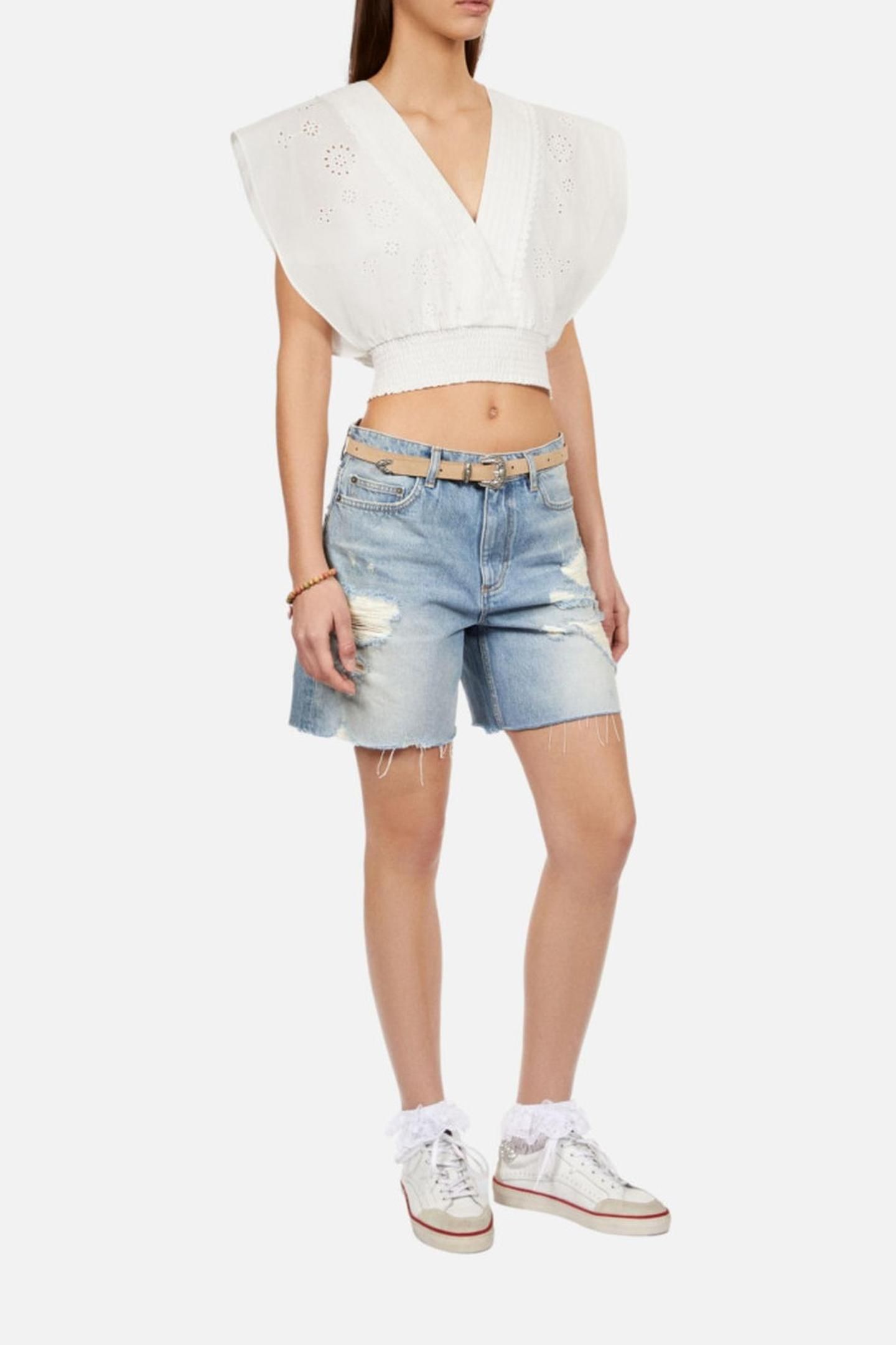 EMBROIDERED SMOCKED WAIST TOP WHITE 1