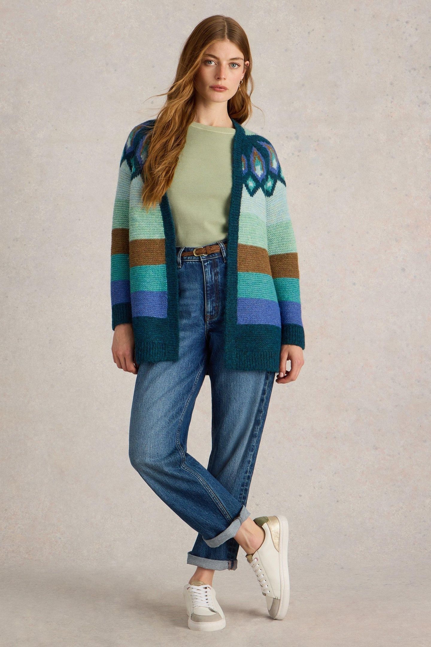 NEW YORK FAIRISLE CARDI TEAL MULTI 1