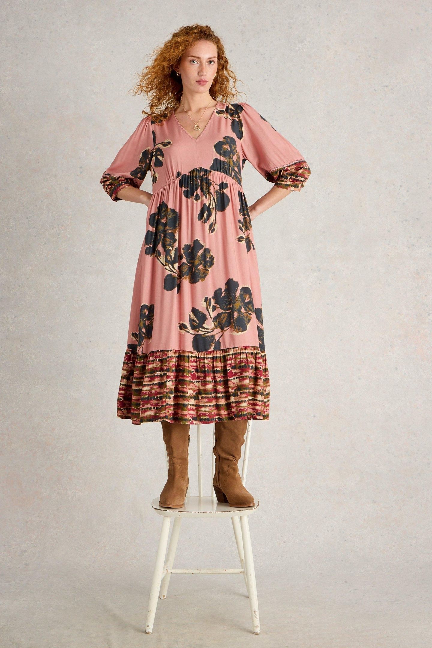LUCY MIDI DRESS PINK PRINT 1