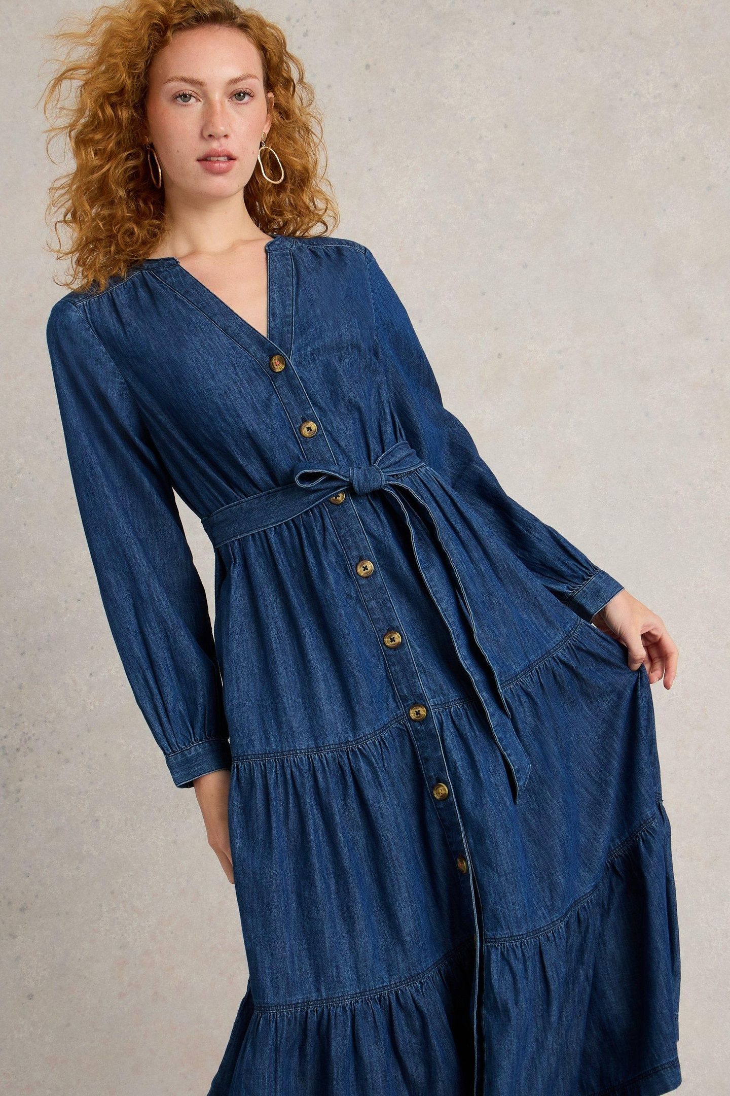 MINA TIERED DENIM DRESS MID DENIM 2