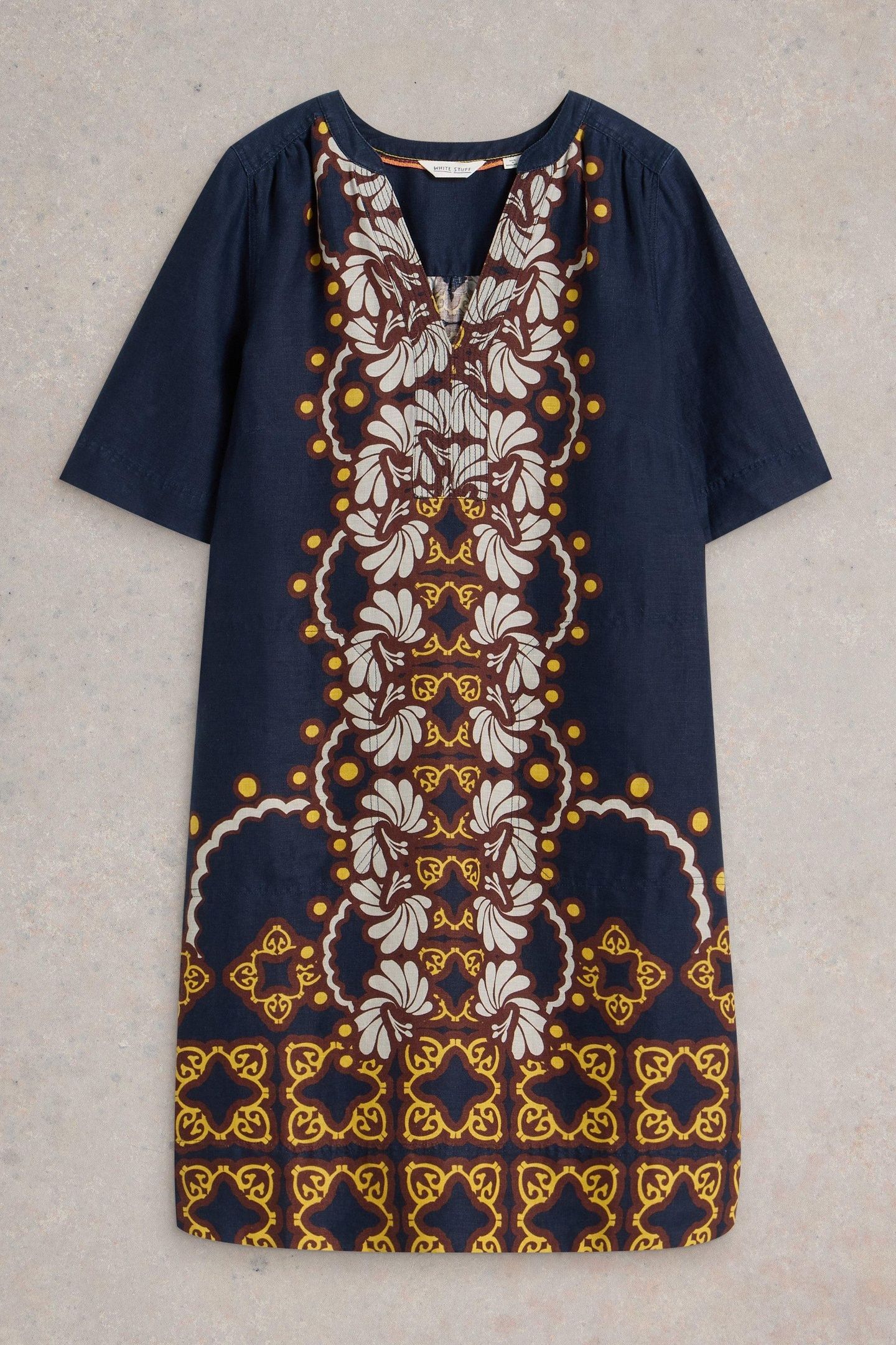JUNE LINEN DRESS NAVY MULTI 4