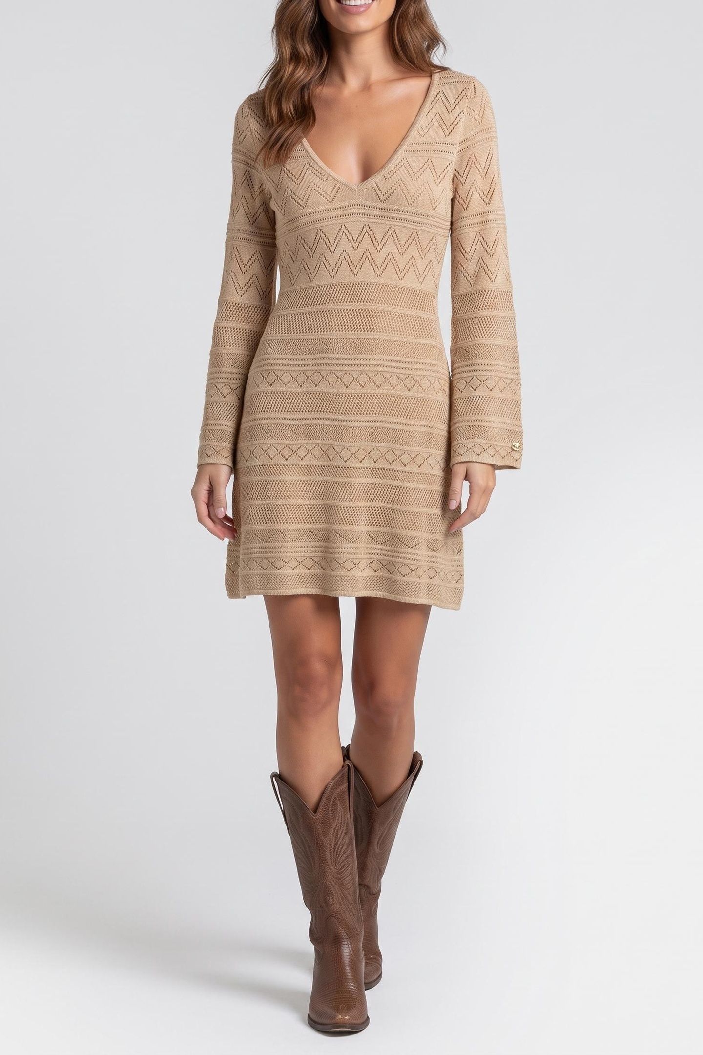 GUESS ECO NELLIE VN LS DRESS S GOLD LUREX 2