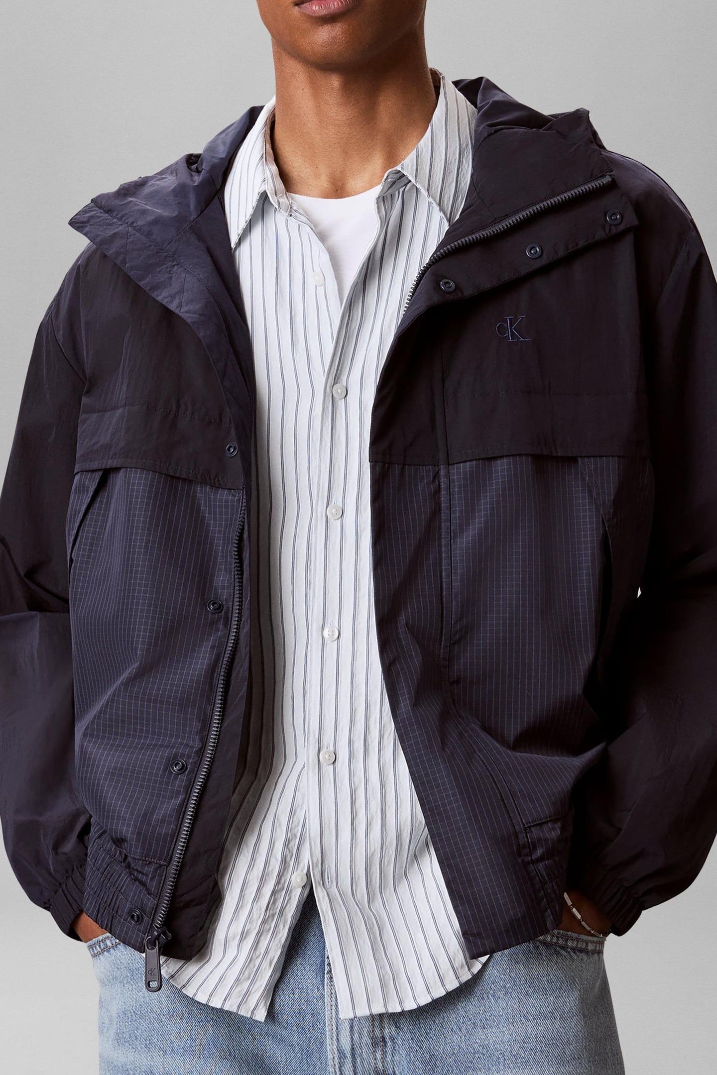 LONG SLEEVE LIGHTWEIGHT NYLON MIXED JACKET DARK SAPPHIRE 1