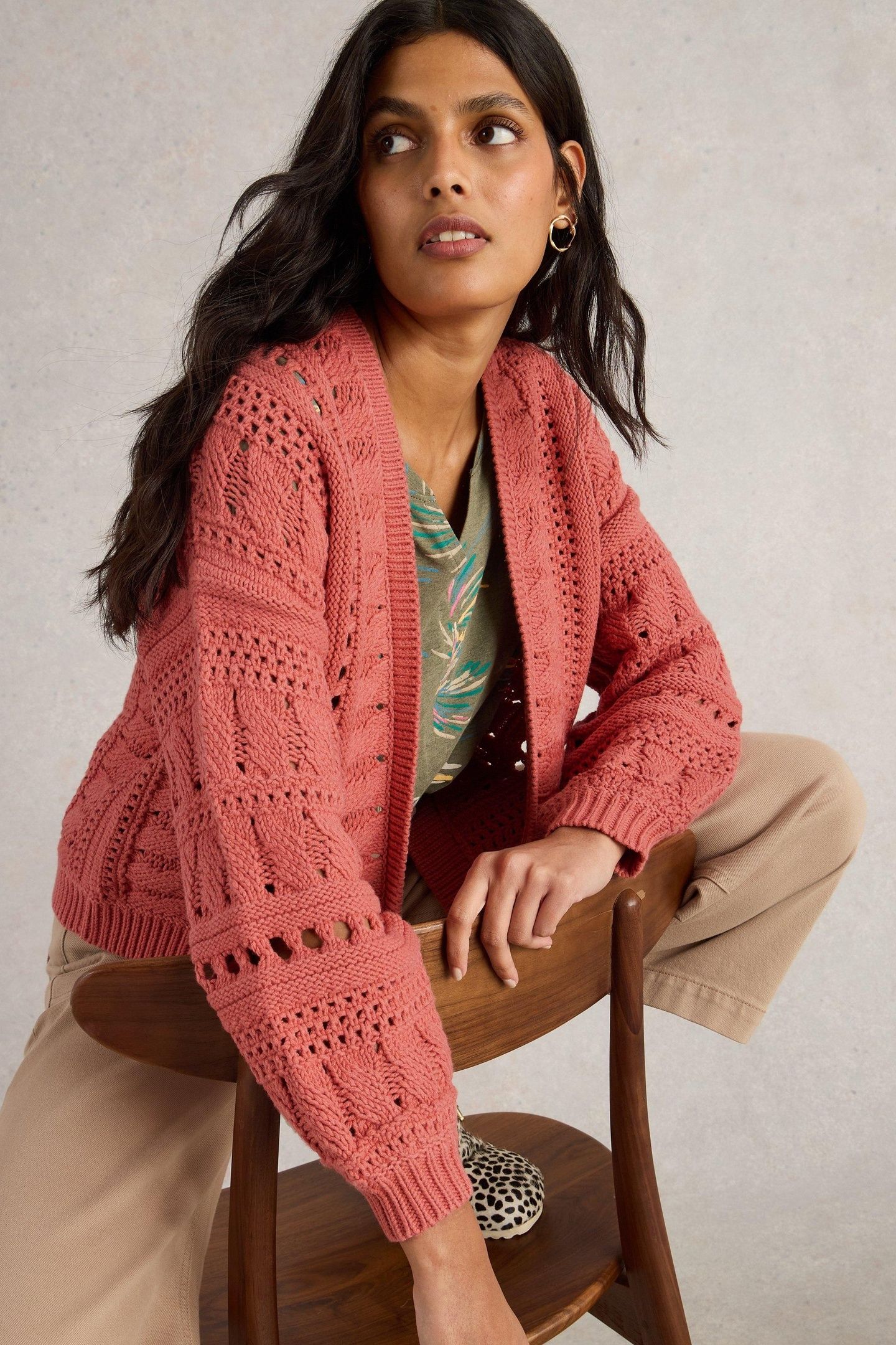 CASEY CROCHET CARDI MID CORAL 7