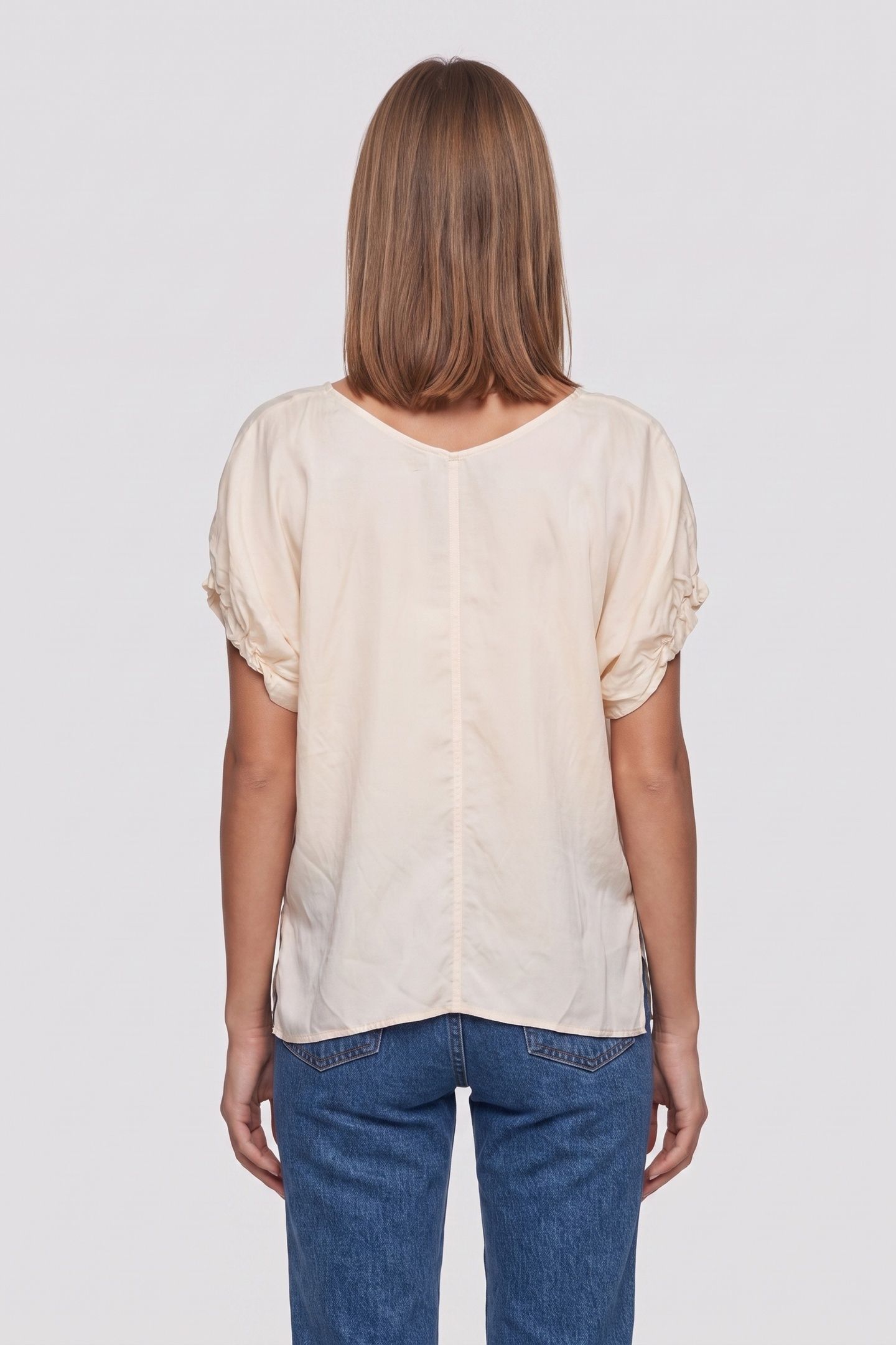 GARGANA GATHERED SLEEVE TOP BEIGE 2