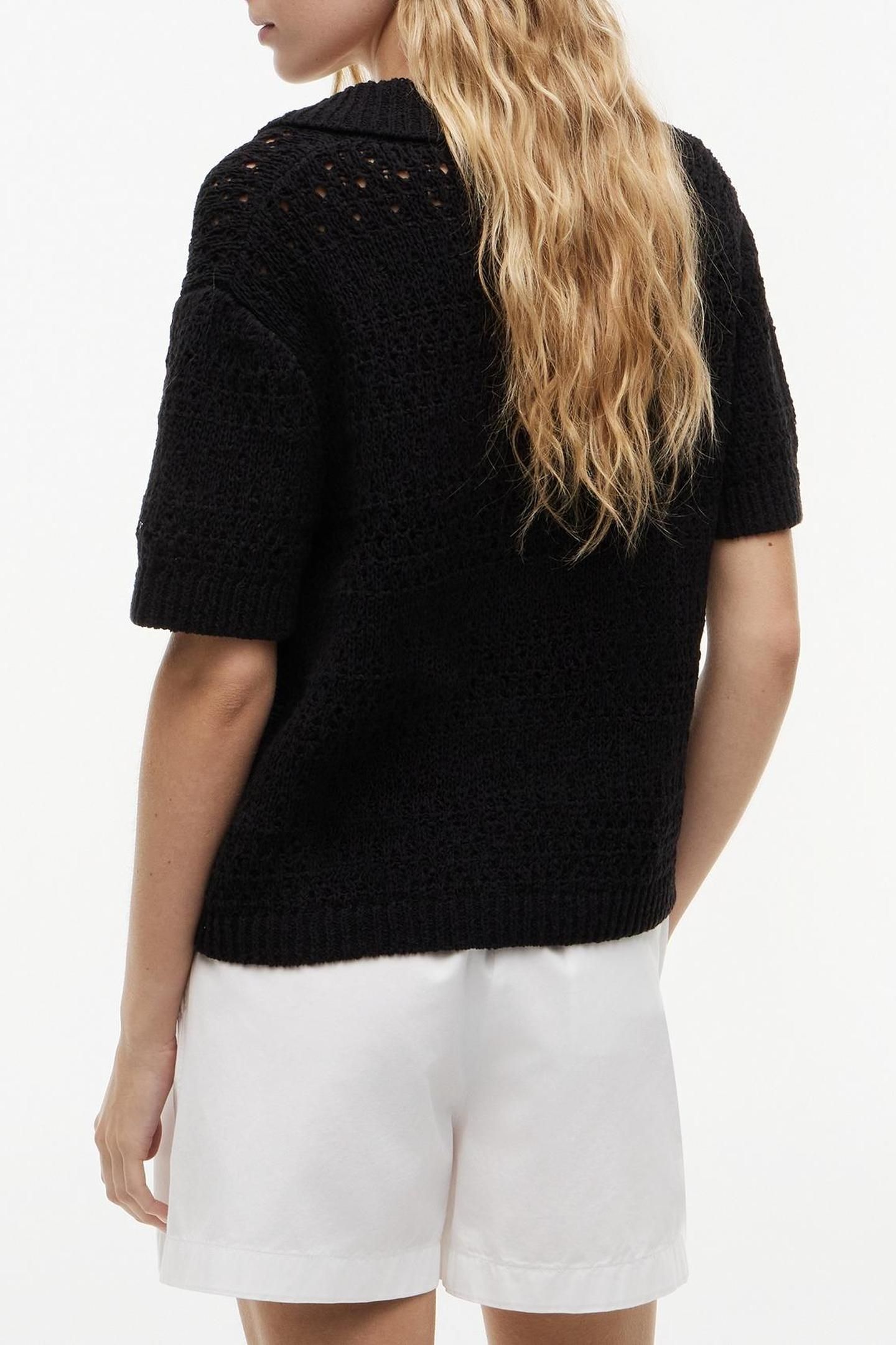 WEAVE POLO RELAXED SHORT SLEEVE CARDIGAN BLACK 3