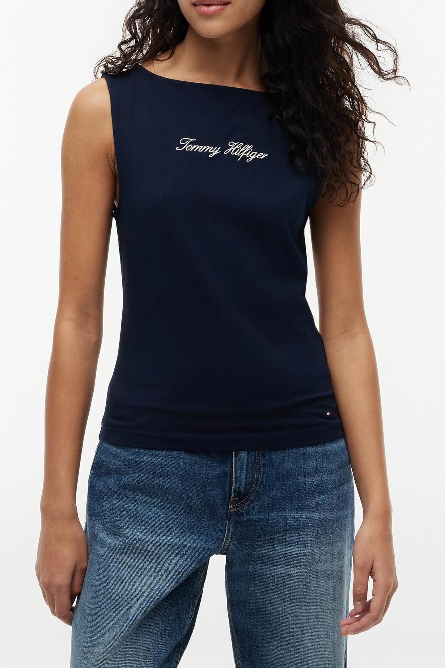 SLIM BOAT NECK TANK TOP DARK NIGHT NAVY 1