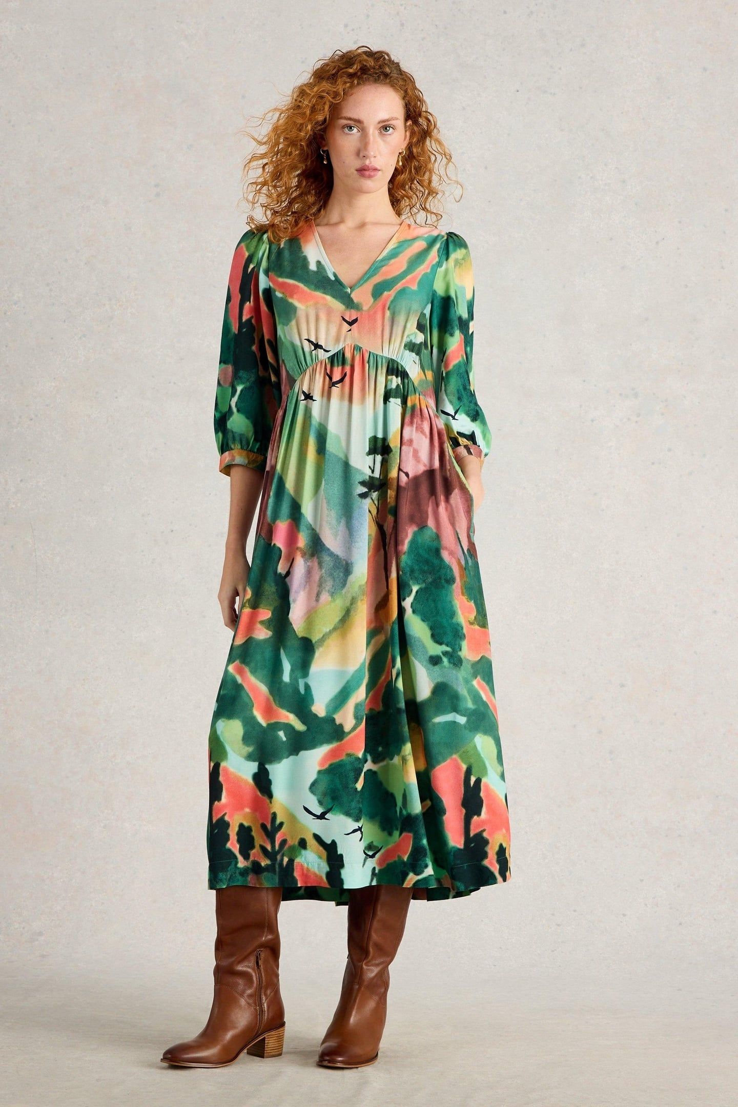 LUCY MIDI DRESS GREEN MULTI 1