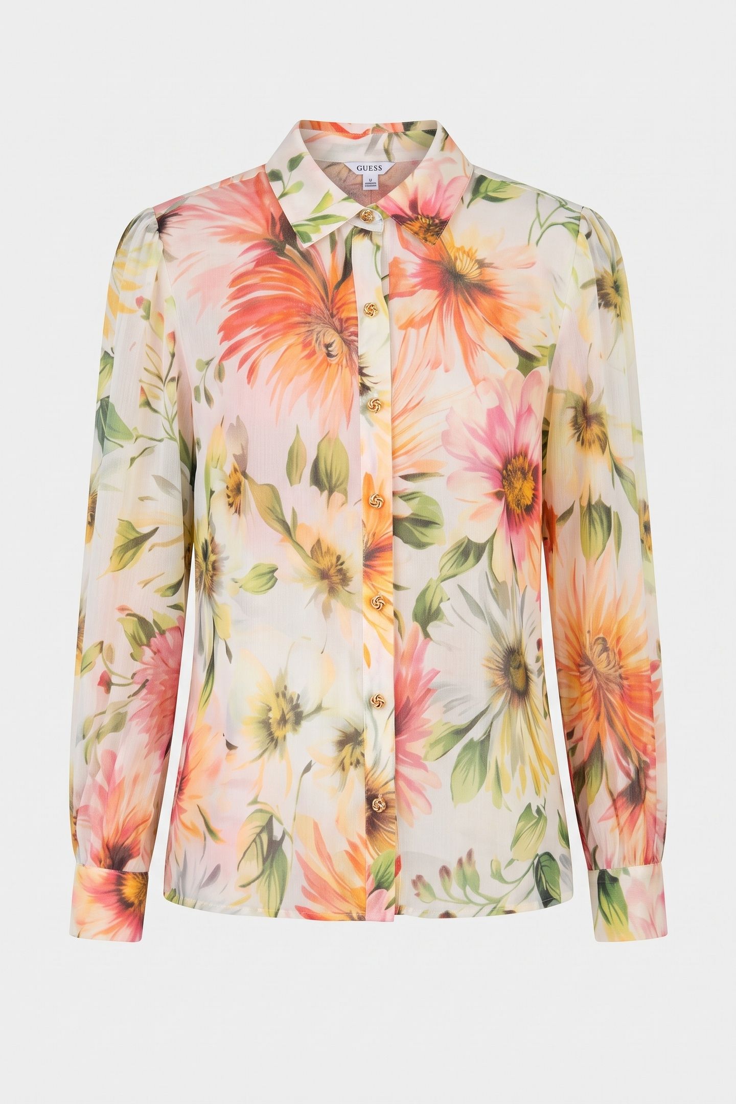 GUESS ECO LS CLARA BUTTON UP T PAINTED DAISIES PRIN 3