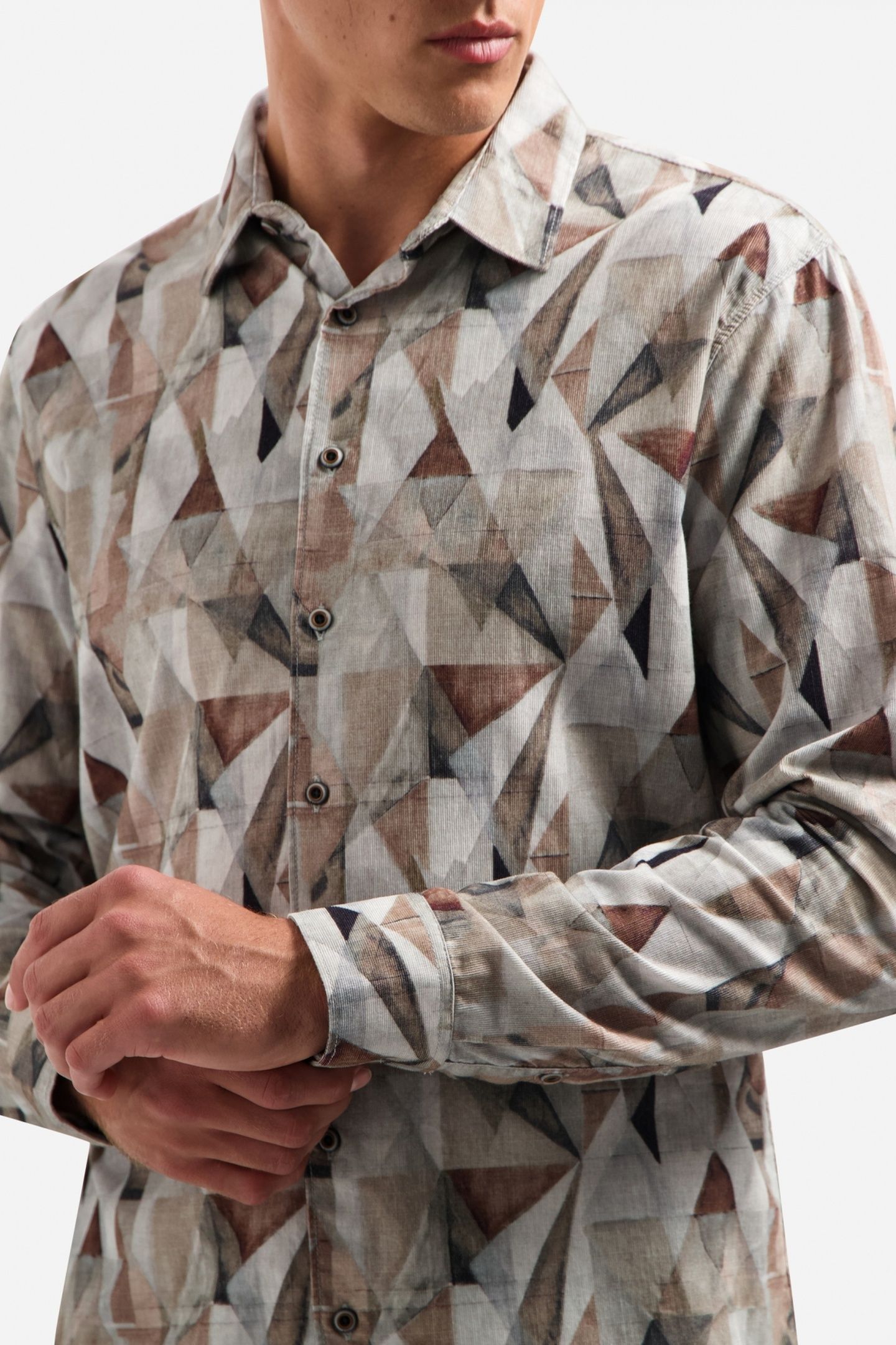 SHIRT ALLOVER PRINTED FINE CORDUROY TAUPE 7