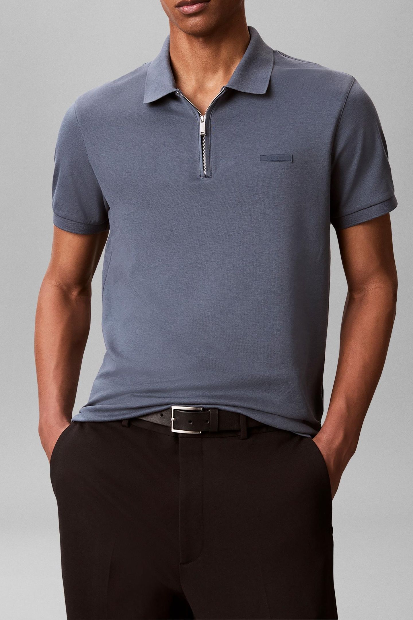 SS SLIM SUPIMA ZIP POLO DARK SLATE 1