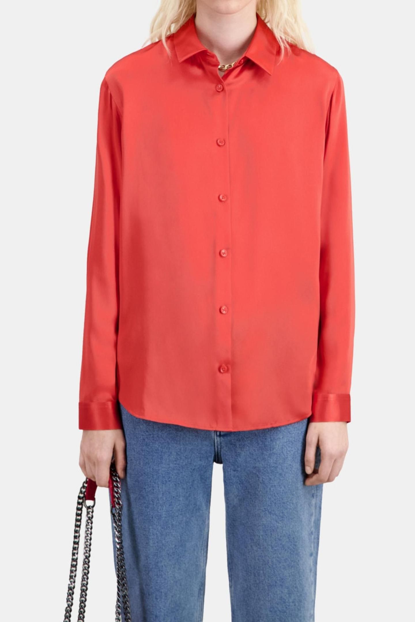 LONG-SLEEVED SILK SATIN SHIRT RED BRIQUE 2