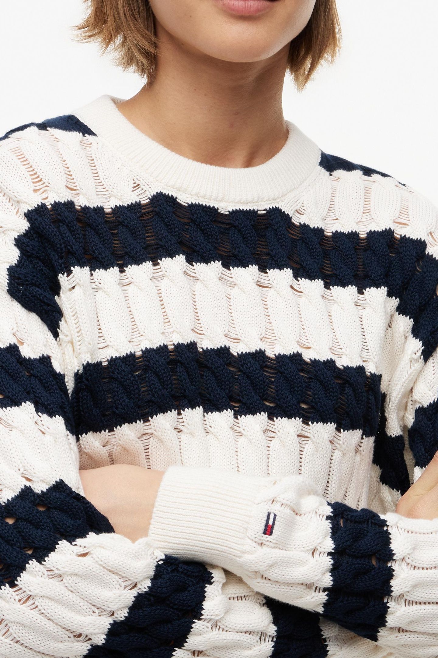 LOOSE CABLE SWEATER DARK NIGHT NAVY/STRIPE 5