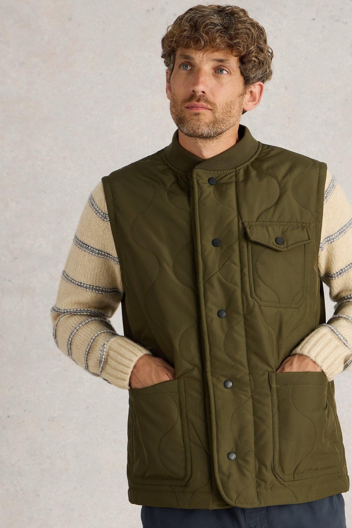 TENBY QUILTED GILET KHAKI GREEN 1