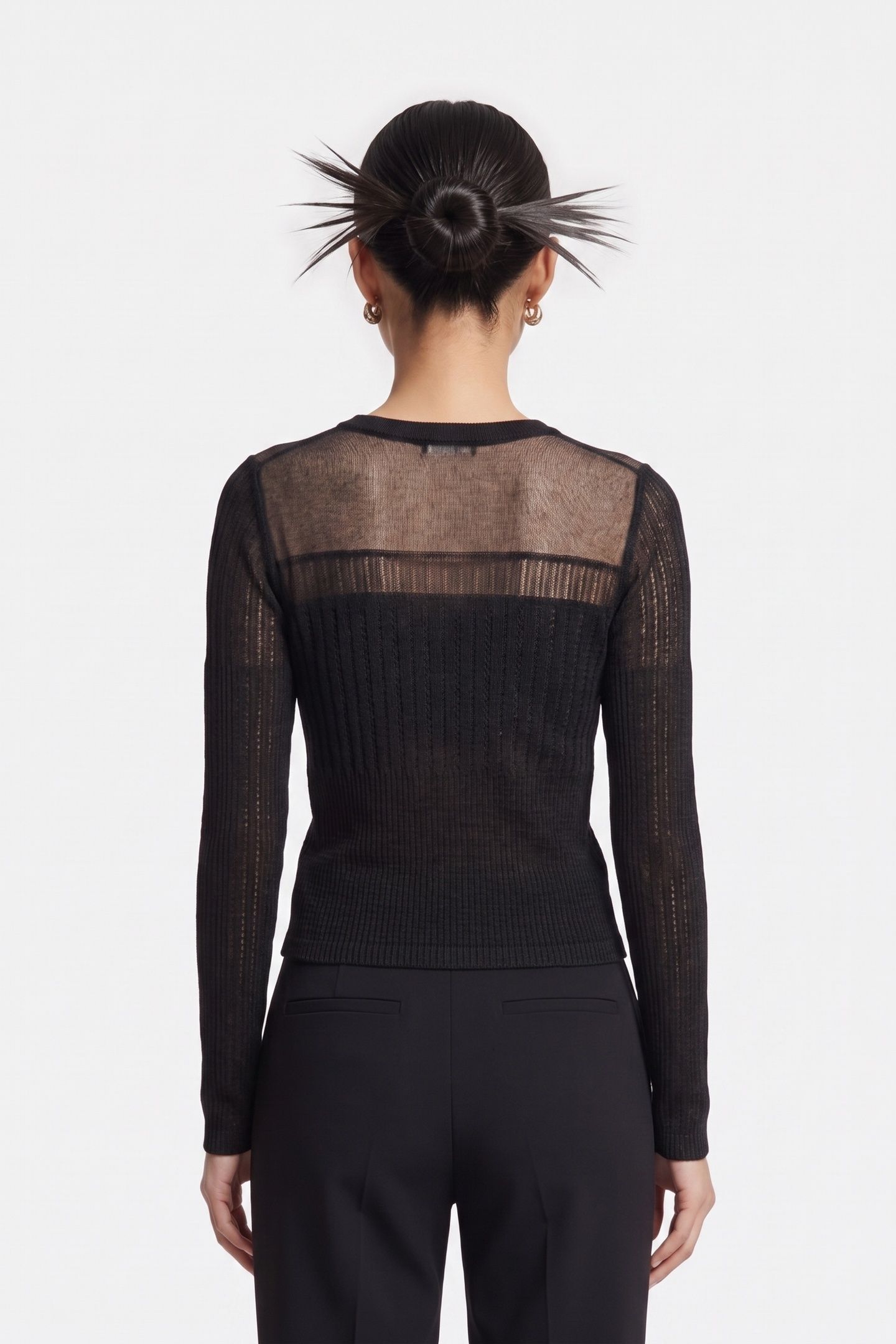 LONG-SLEEVED SWEATER WITH SHEER DETAILS BLACK 2