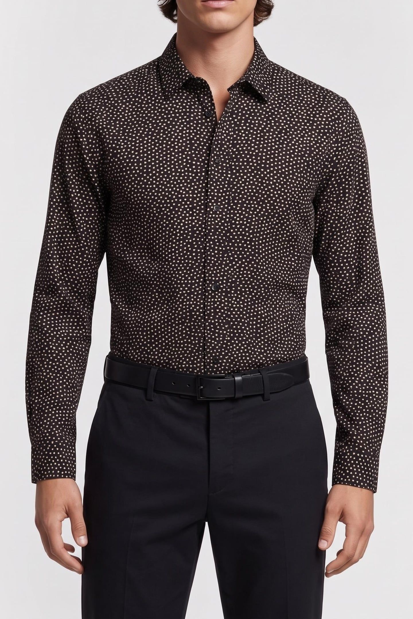 LONG-SLEEVED SHIRT W CLASSIC COLLAR BLACK WHITE 1