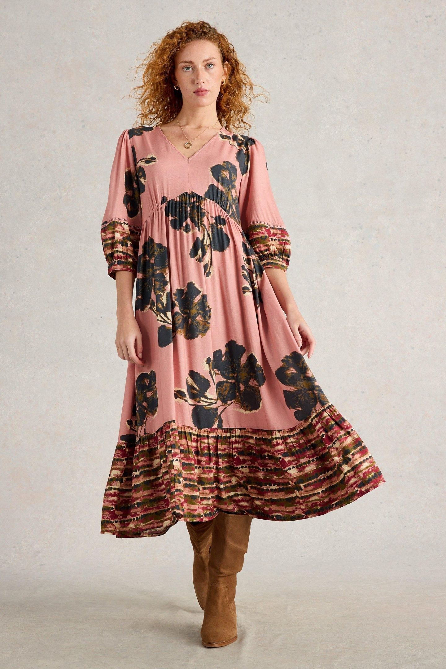 LUCY MIDI DRESS PINK PRINT 2