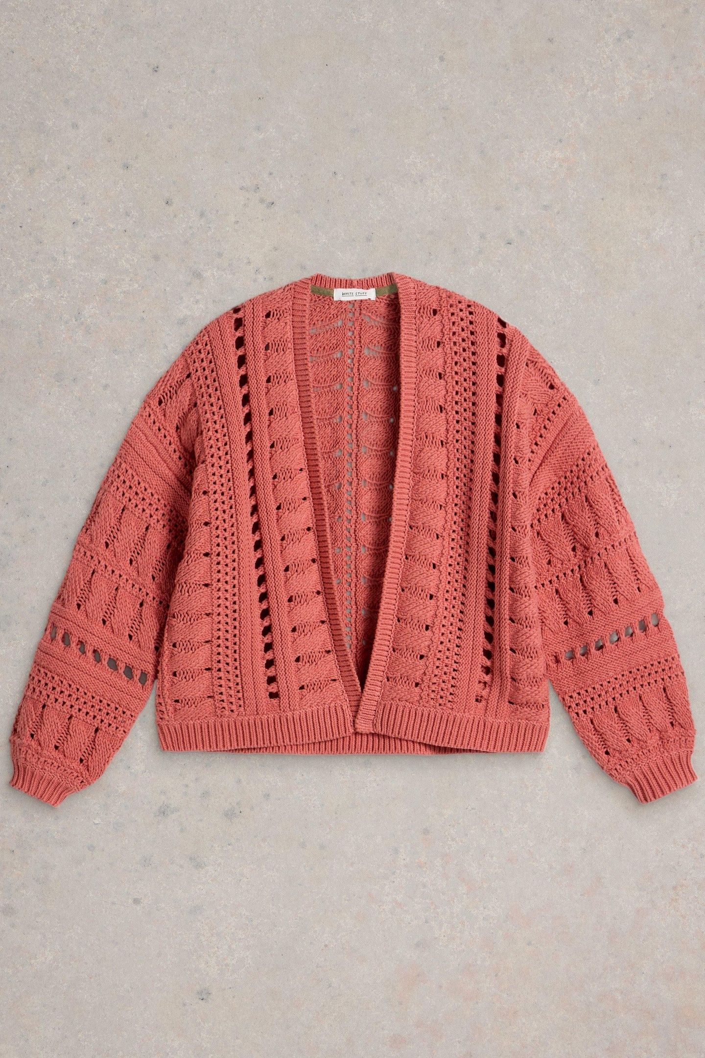 CASEY CROCHET CARDI MID CORAL 3