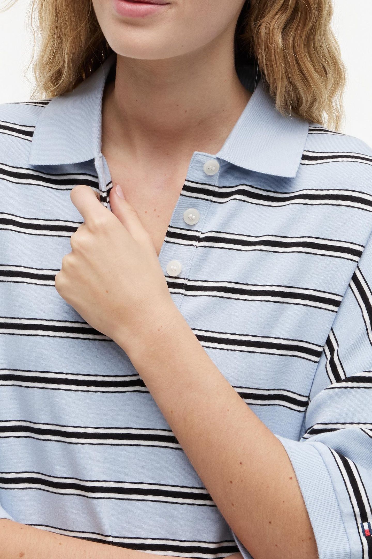 OVERSIZED FIT STRIPE POLO SHIRT MULTI BREEZY BLUE/ECRU/BLACK 5