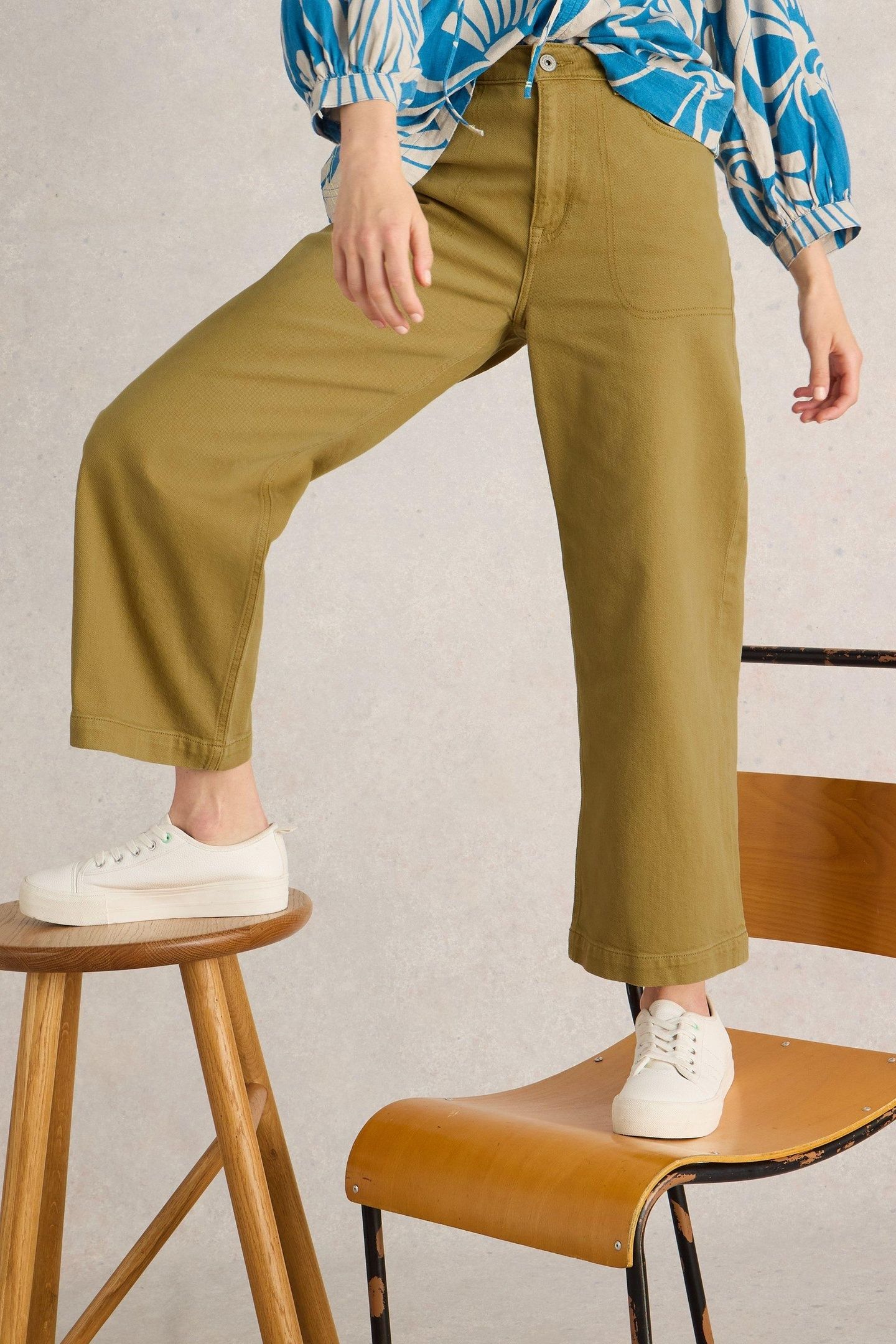 TIA WIDE LEG CROP JEAN KHAKI GREEN 8