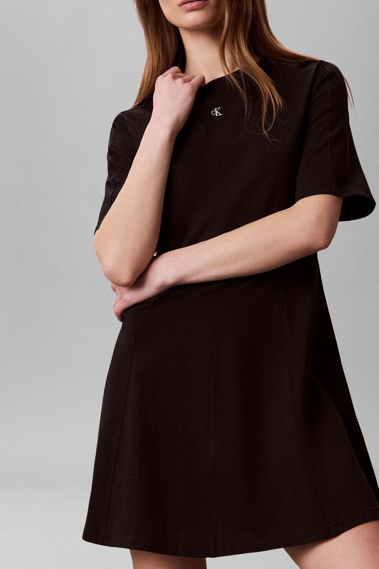 SHORT SLEEVE HEAVY JERSEY SEAM DETAIL DRESS BLACK 5