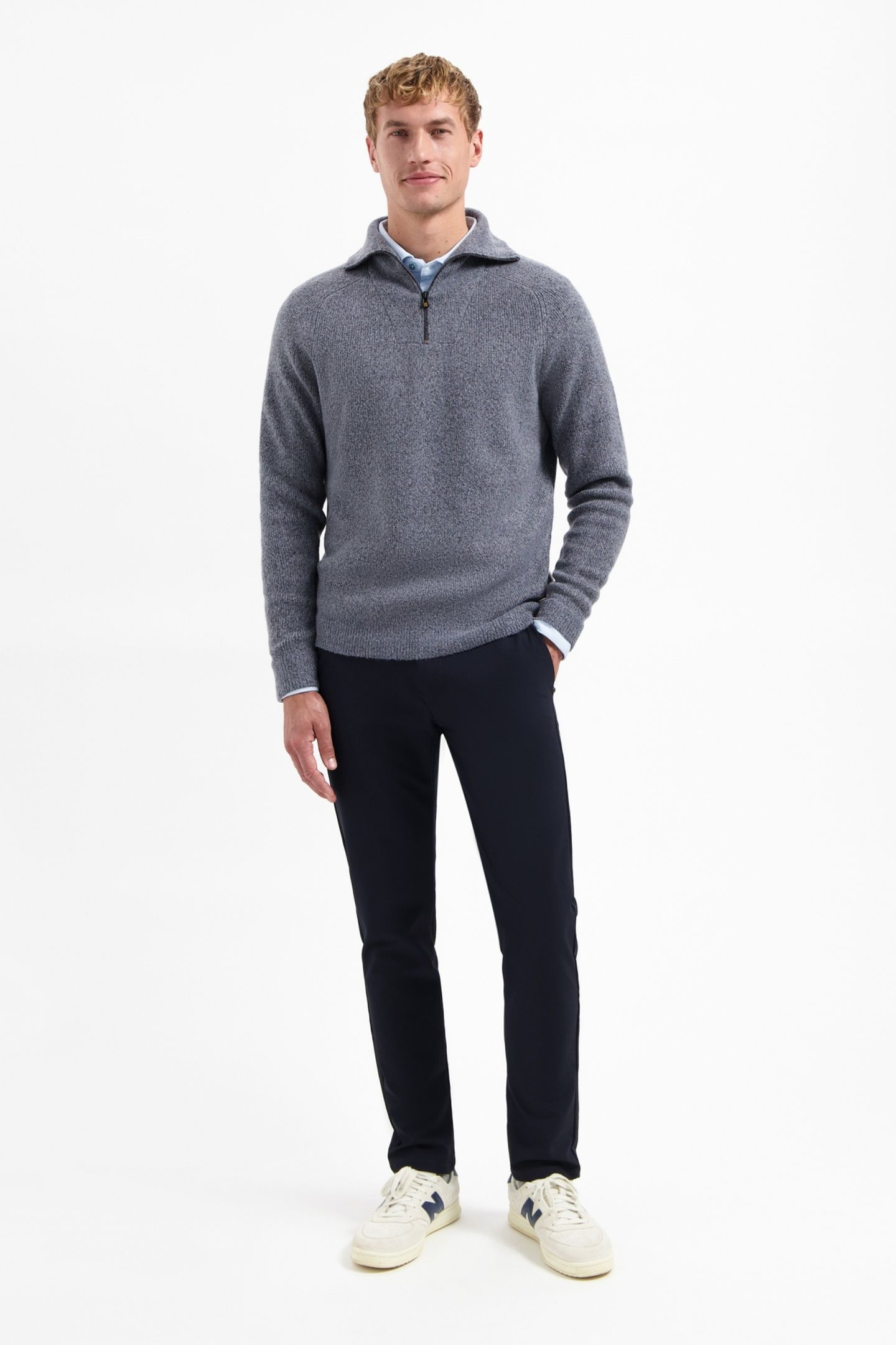 PULLOVER WING COLLAR HALF ZIP SOFT WOOLBLEND WASHED BLUE 2