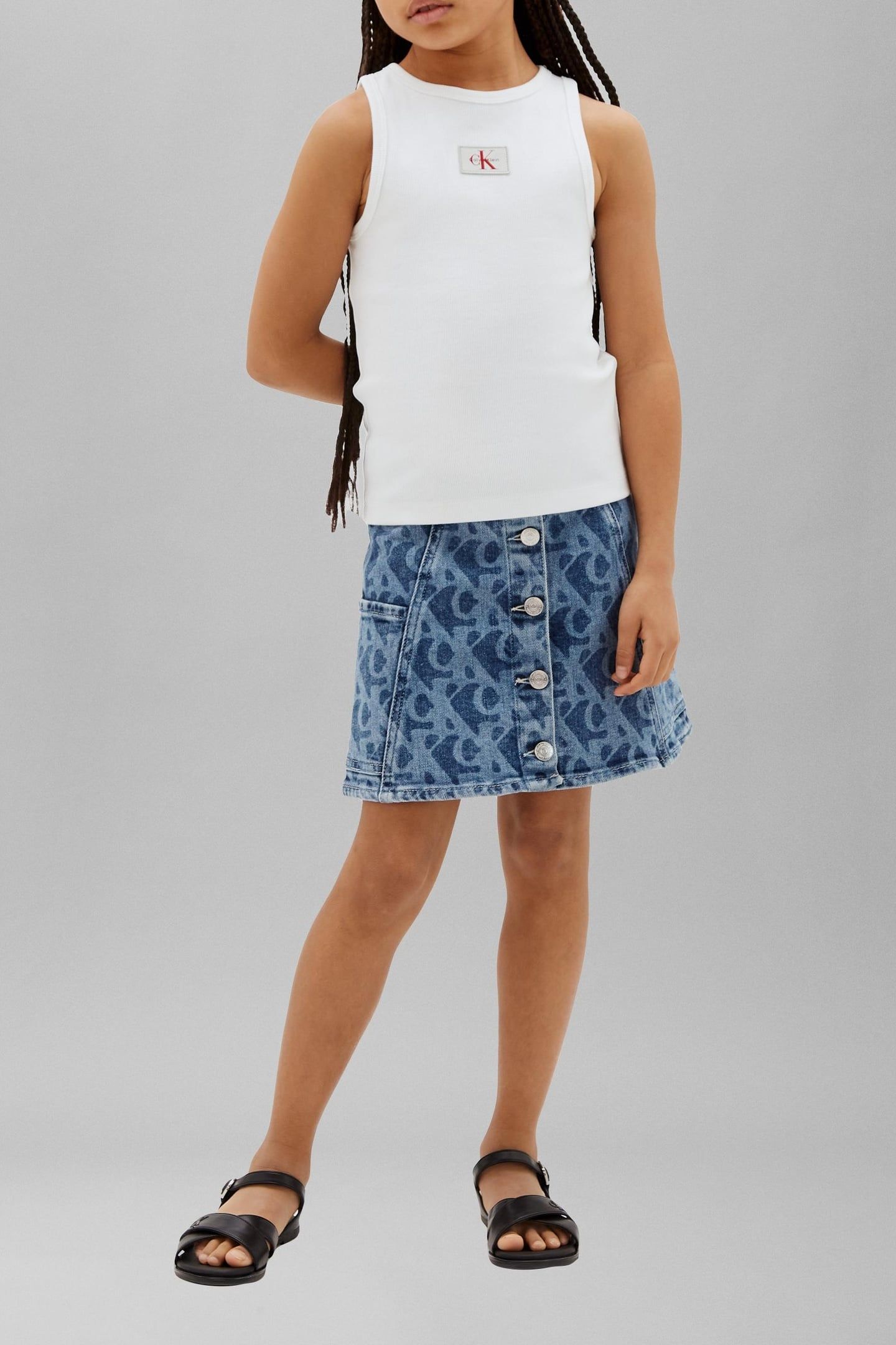 GIRLS DENIM BUTTON-THROUGH DRESS BECKFORD BLUE 1