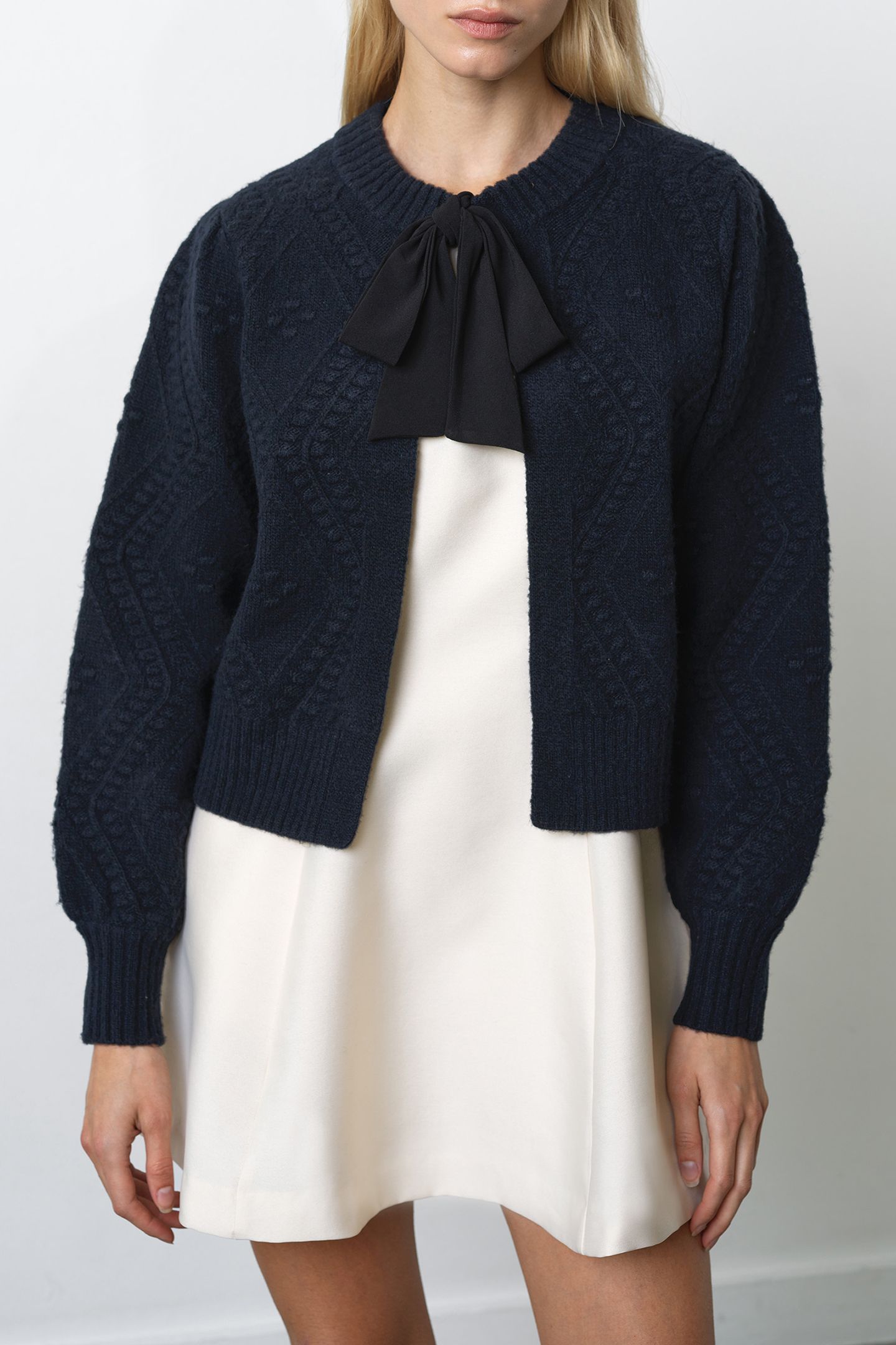 KITTY BOBBLE BOW CARDIGAN NAVY BLACK 1