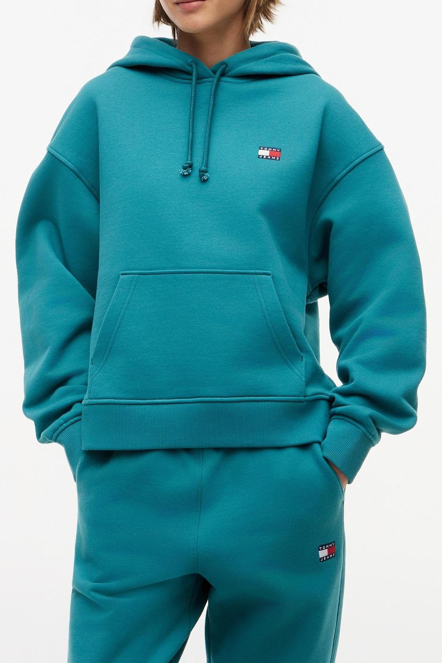 BOXY BADGE HOODIE PLATINUM TEAL 1