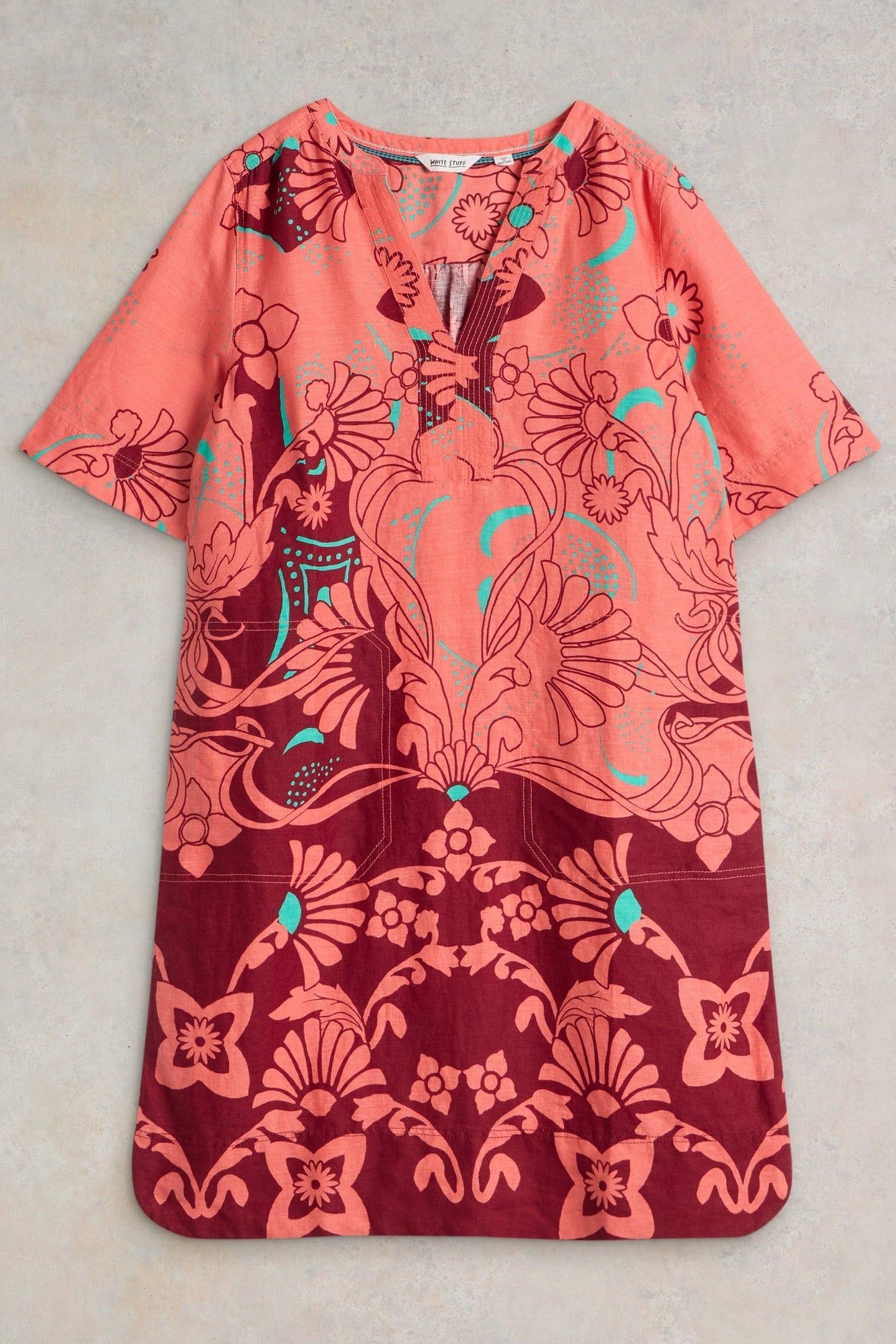 JUNE LINEN DRESS RED MULTI 4